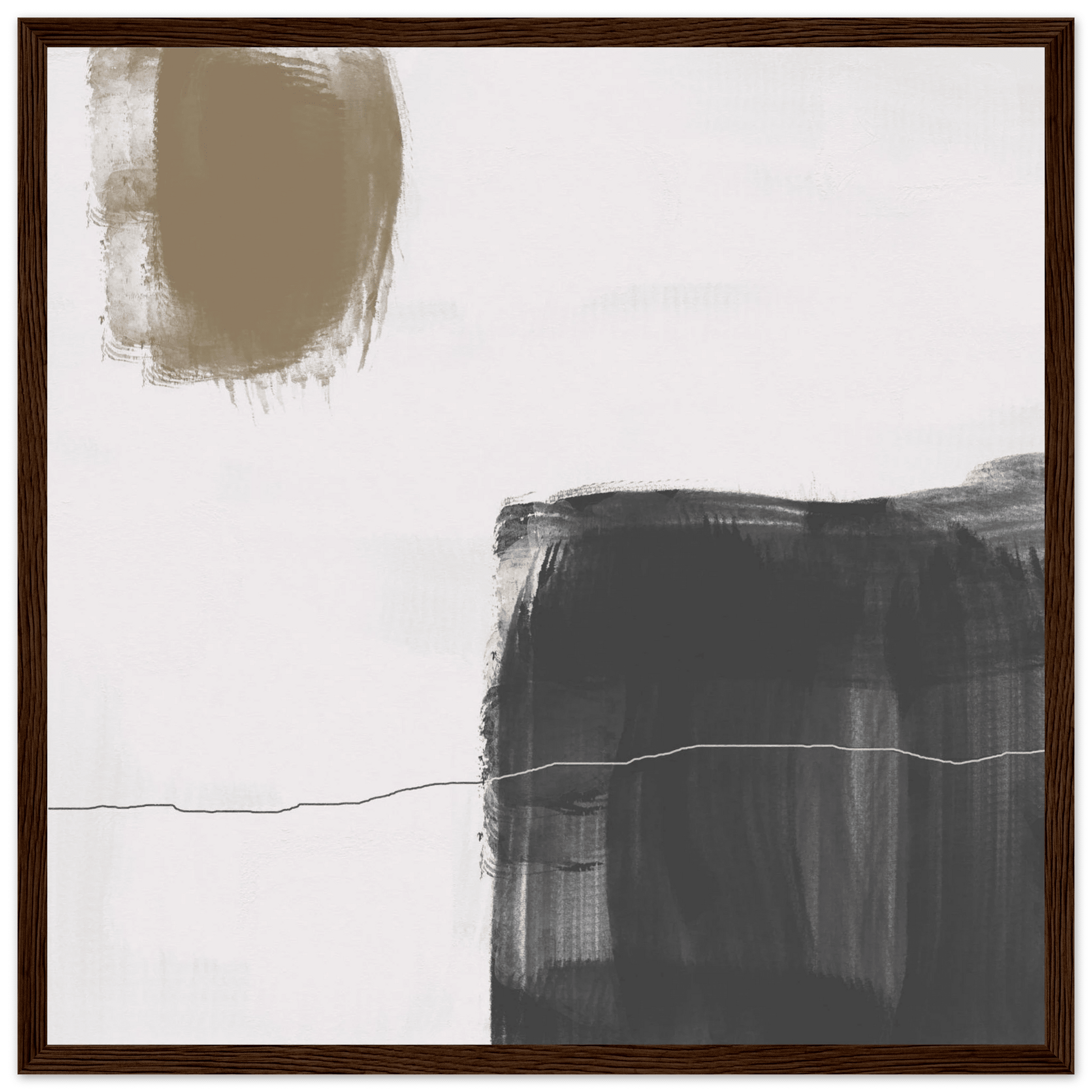 Olive & Black Brushstroke Abstract Poster | Minimalist Square Wall Art | Modern Decor - Evergreen Posters