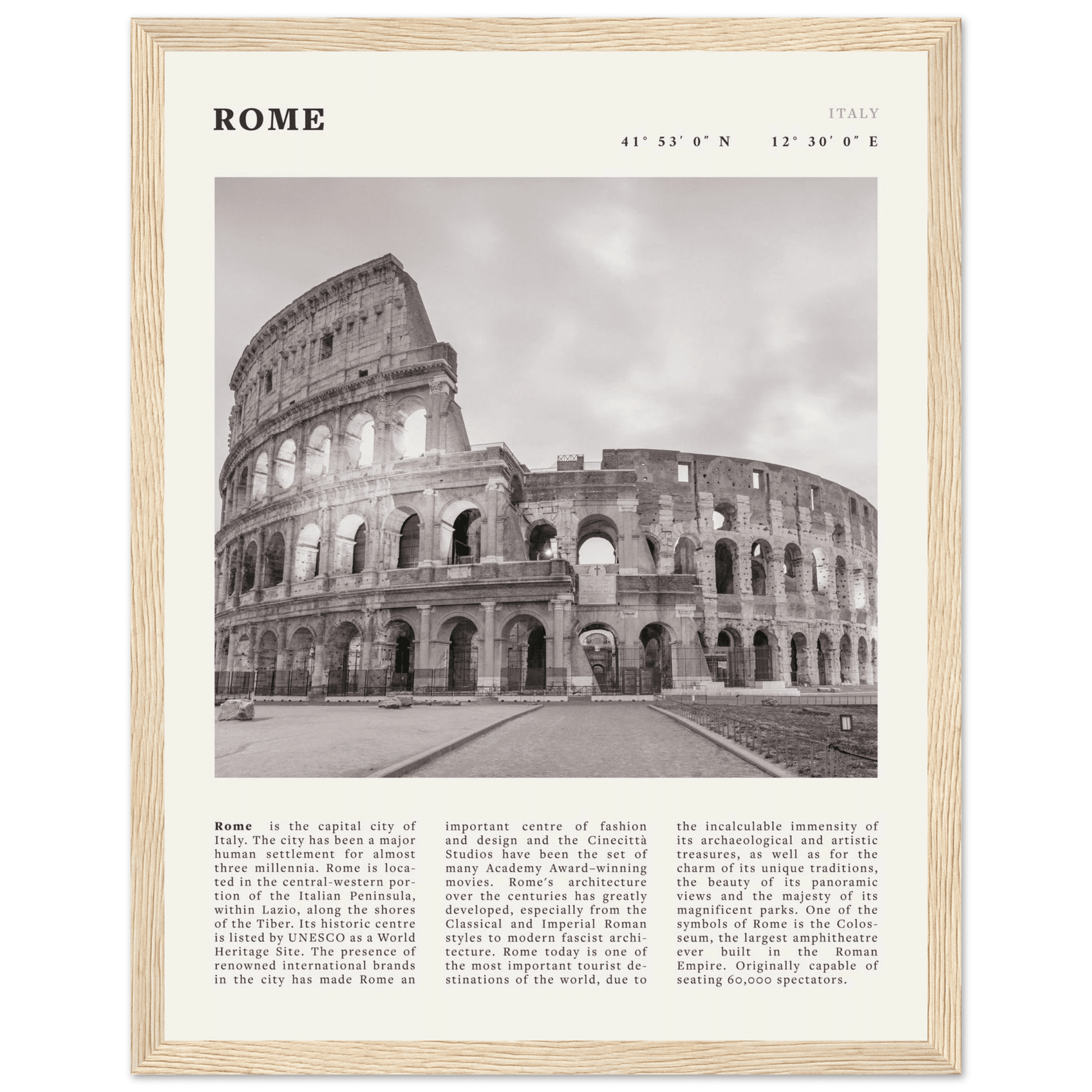Rome Poster | Black & White Colosseum Wall Art | Italy Travel Print | Roman Decor - Evergreen Posters