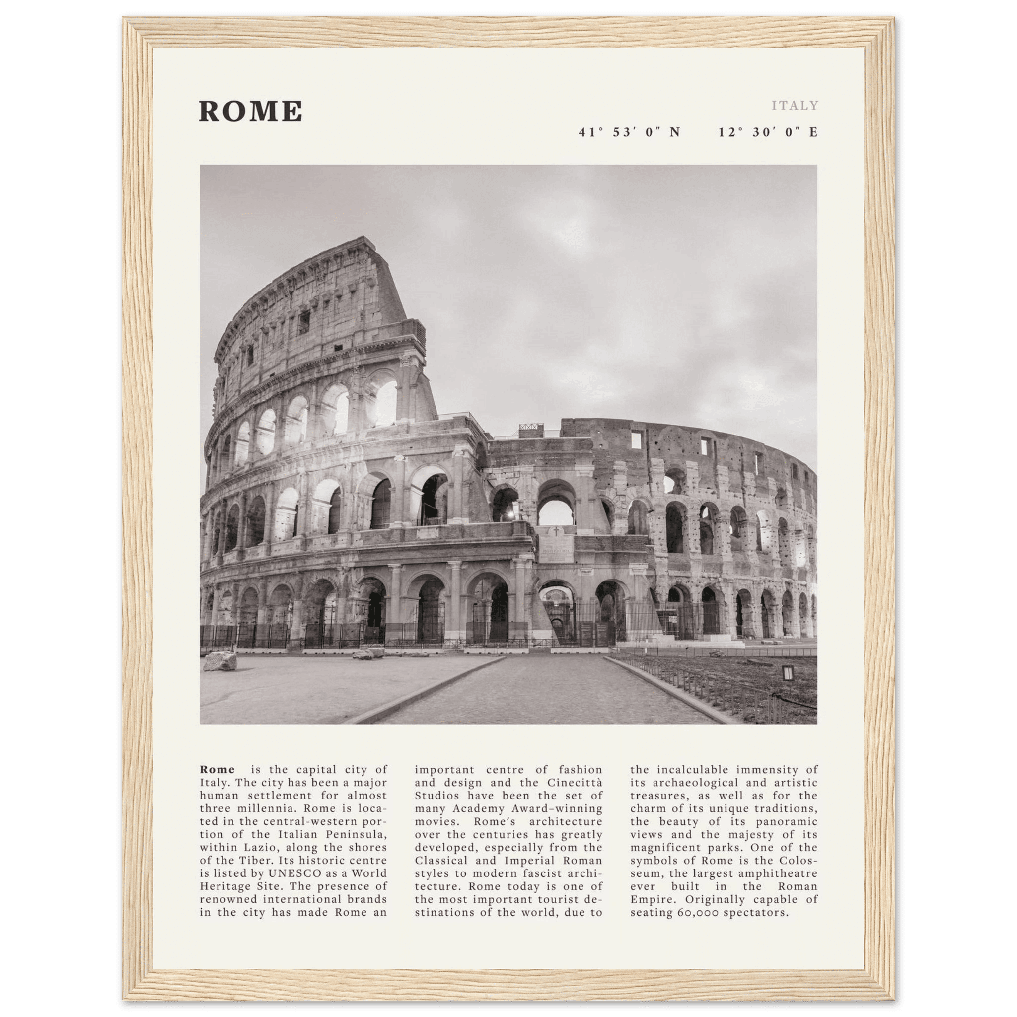 Rome Poster | Black & White Colosseum Wall Art | Italy Travel Print | Roman Decor - Evergreen Posters