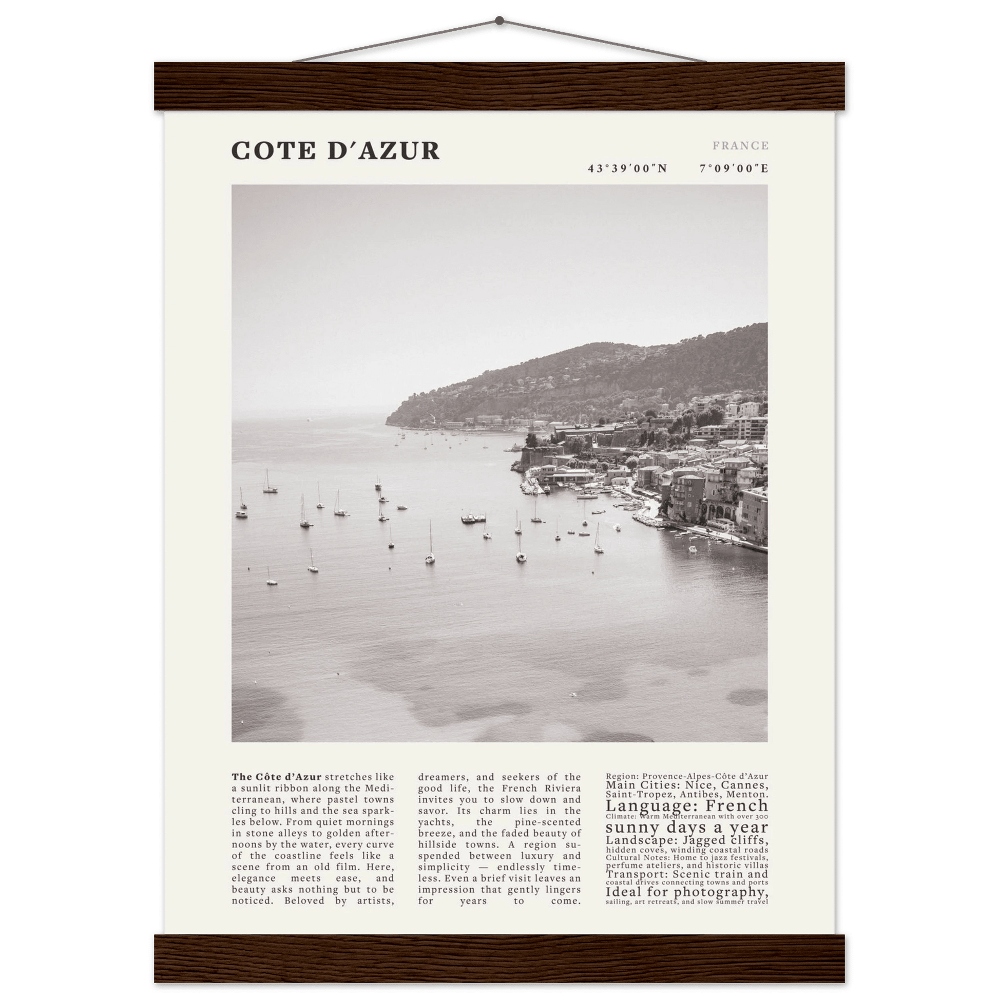Côte d'Azur Poster Black and White – Vintage French Riviera Coast Print (Digital & Printed Options) - Evergreen Posters