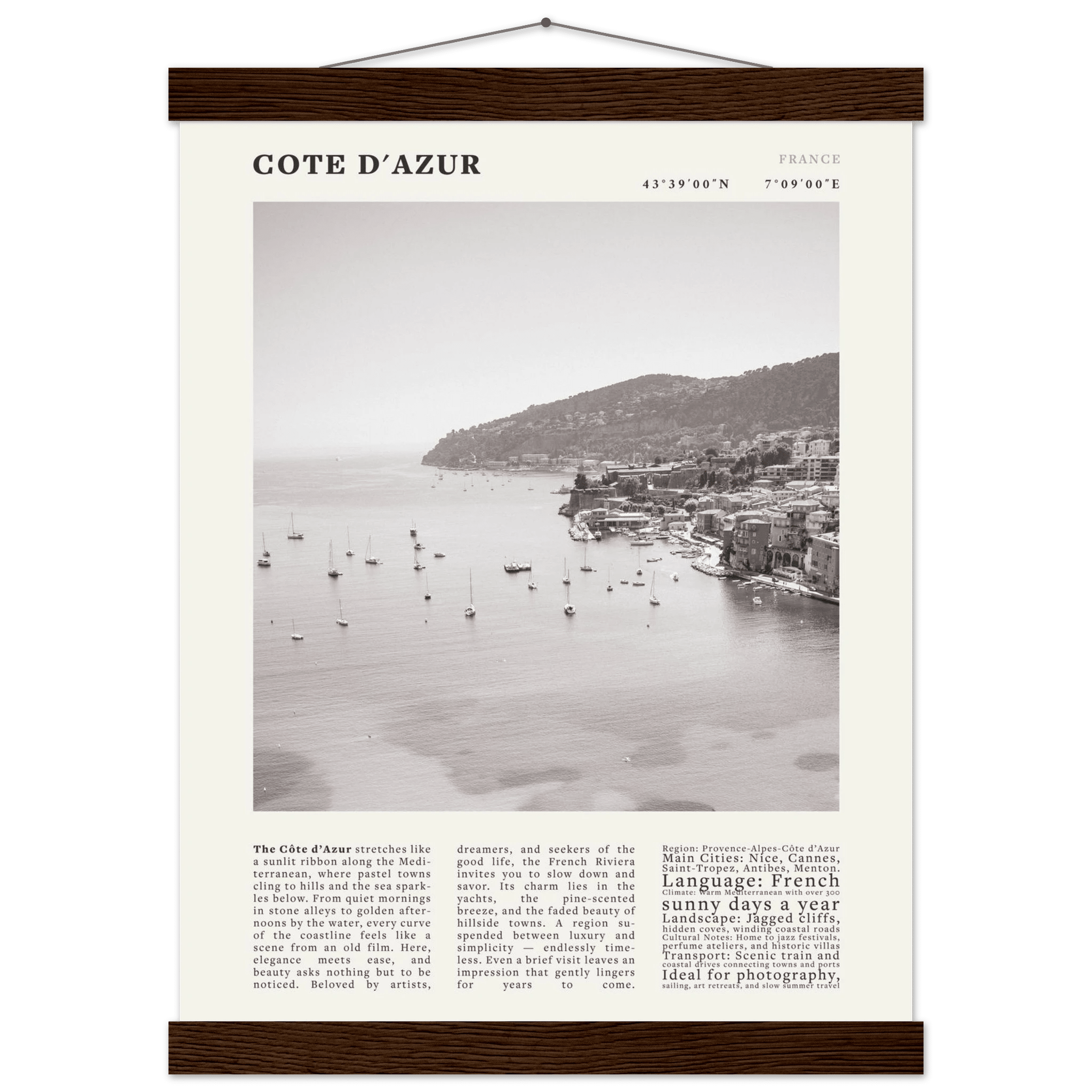 Côte d'Azur Poster Black and White – Vintage French Riviera Coast Print (Digital & Printed Options) - Evergreen Posters