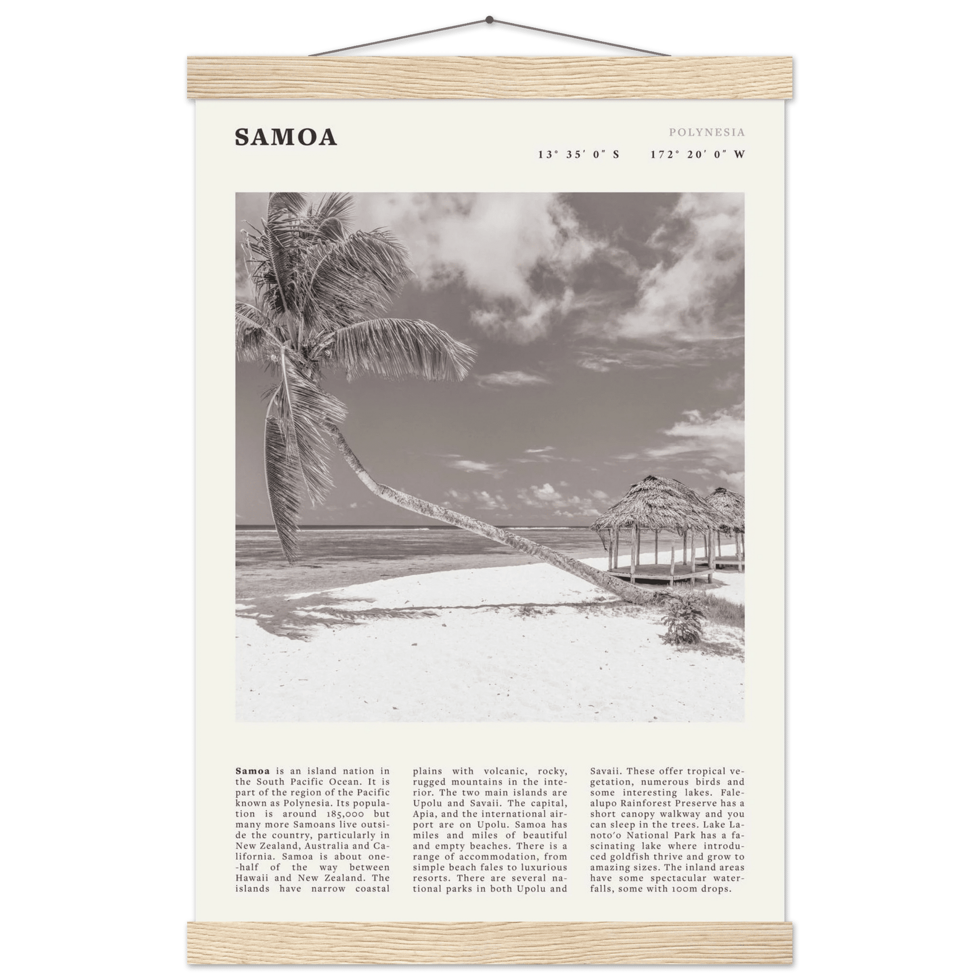Samoa Poster | Black & White South Pacific Beach Wall Art | Polynesia Travel Print - Evergreen Posters