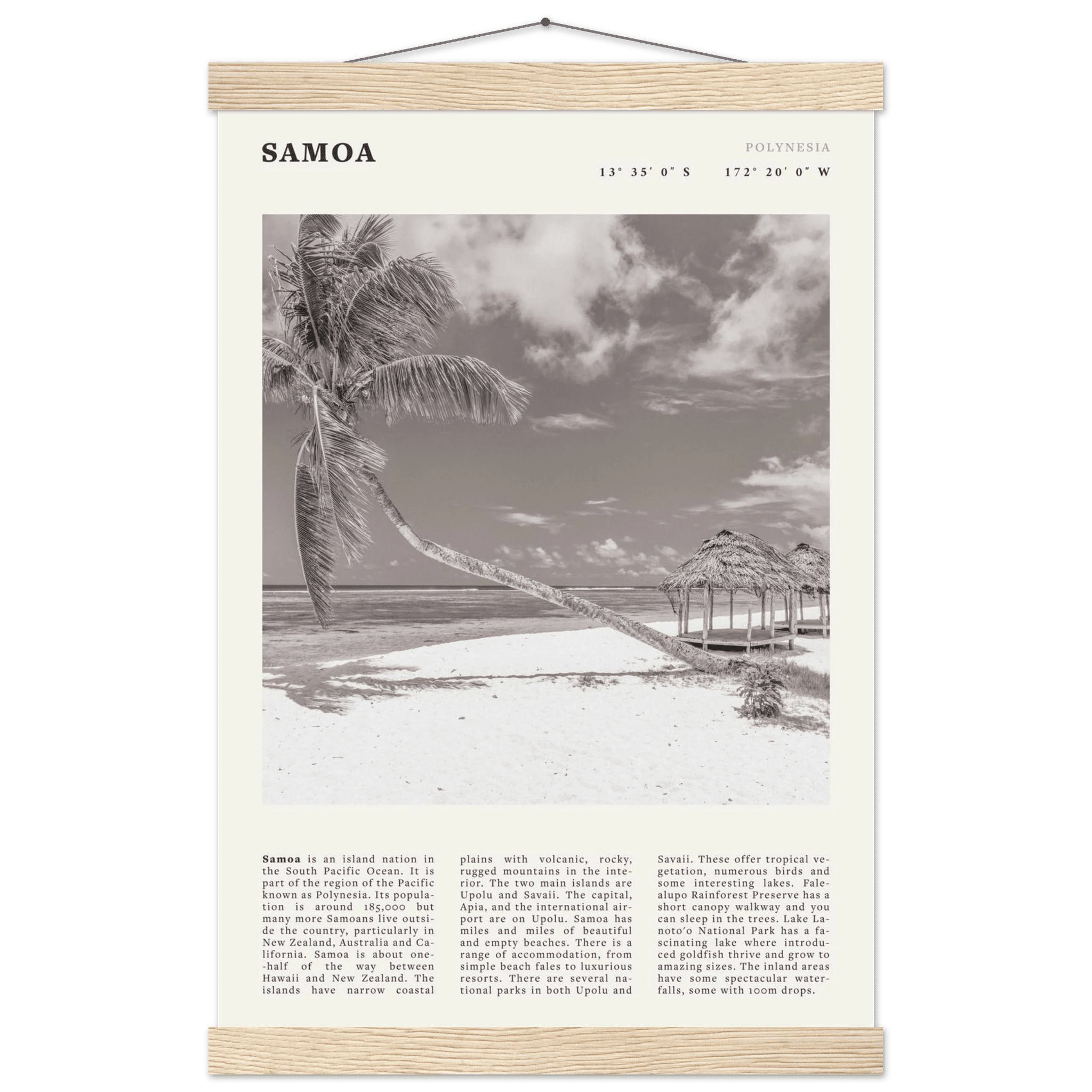 Samoa Poster | Black & White South Pacific Beach Wall Art | Polynesia Travel Print - Evergreen Posters