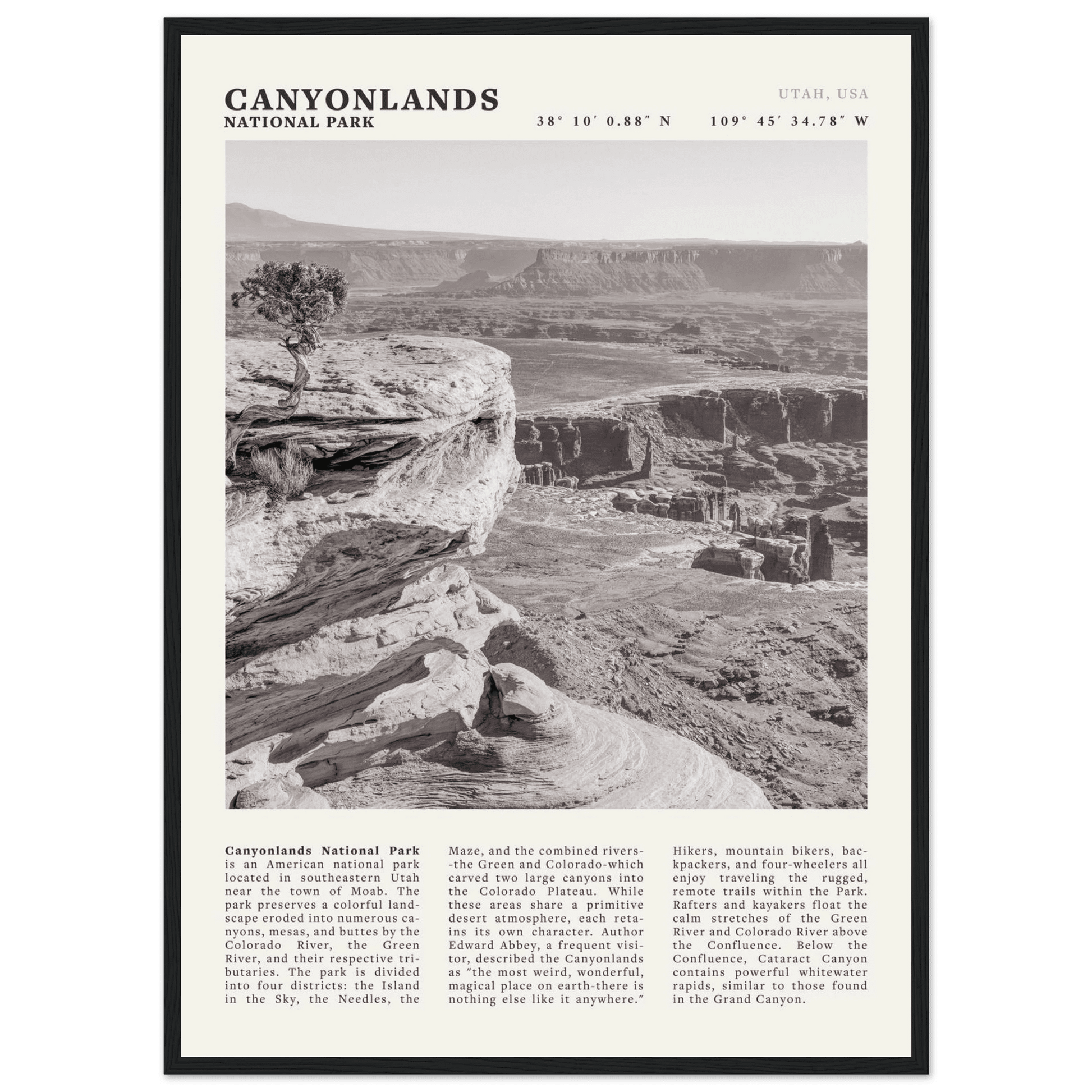 Canyonlands National Park Poster | Black & White Utah Wall Art | Canyon Travel Print - Evergreen Posters