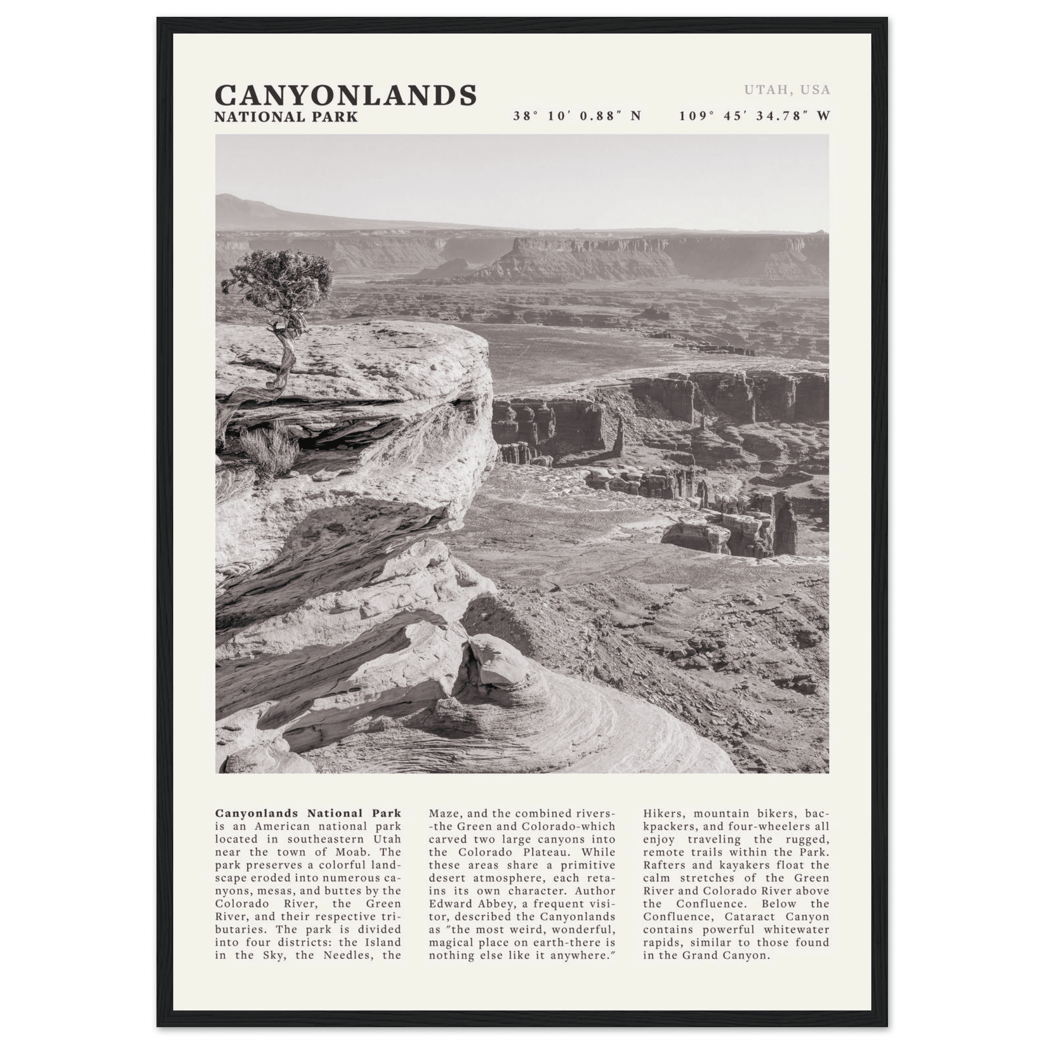 Canyonlands National Park Poster | Black & White Utah Wall Art | Canyon Travel Print - Evergreen Posters