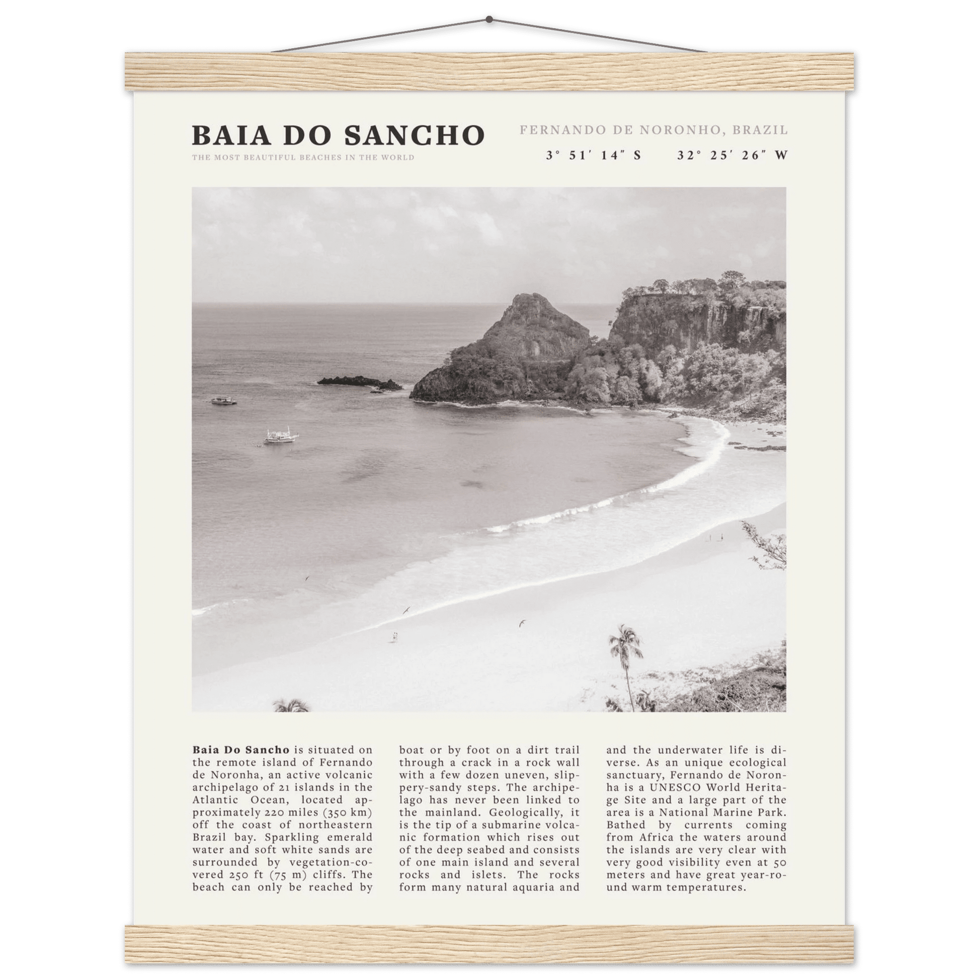 Baia Do Sancho Poster | Black & White Brazil Beach Wall Art | Fernando de Noronha - Evergreen Posters