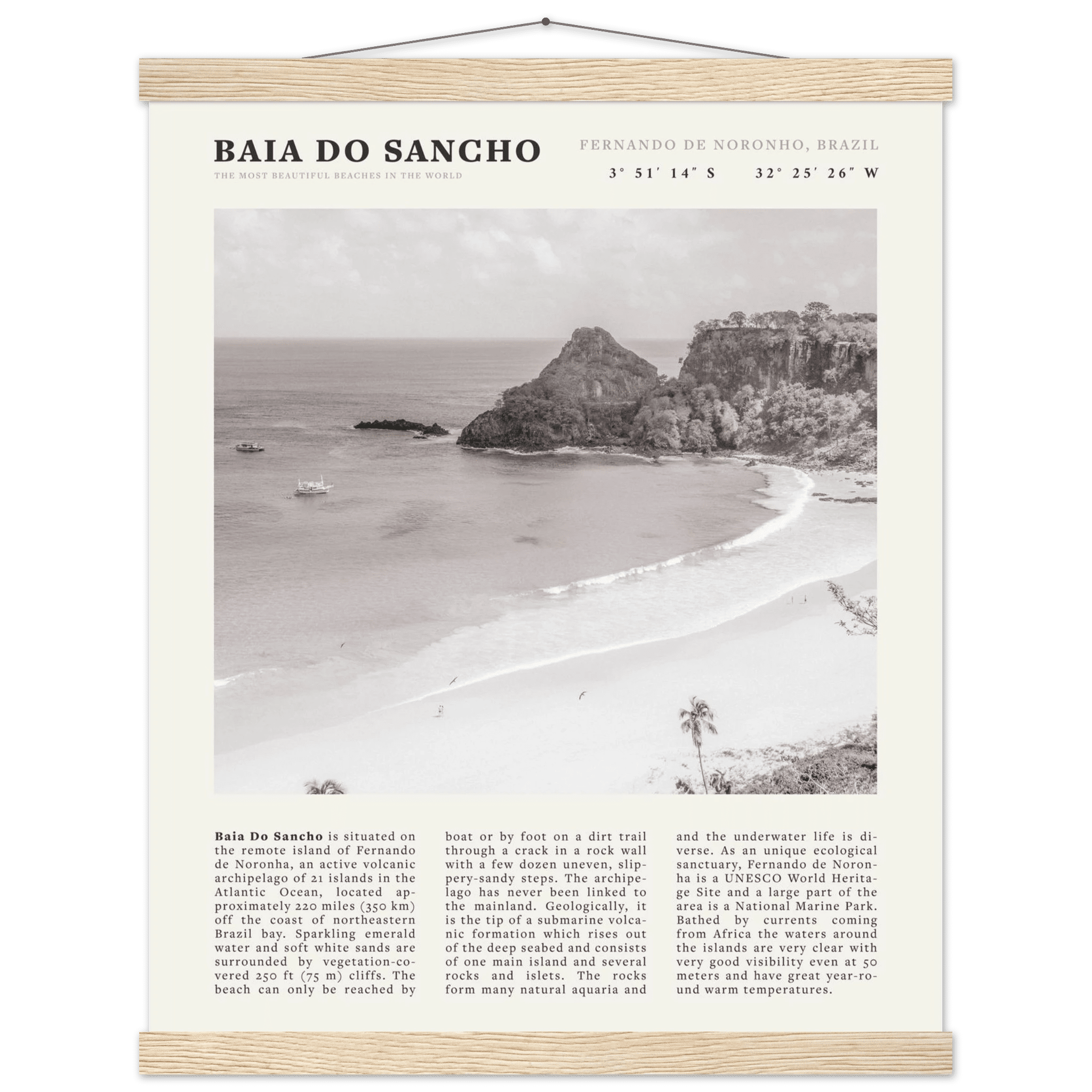 Baia Do Sancho Poster | Black & White Brazil Beach Wall Art | Fernando de Noronha - Evergreen Posters