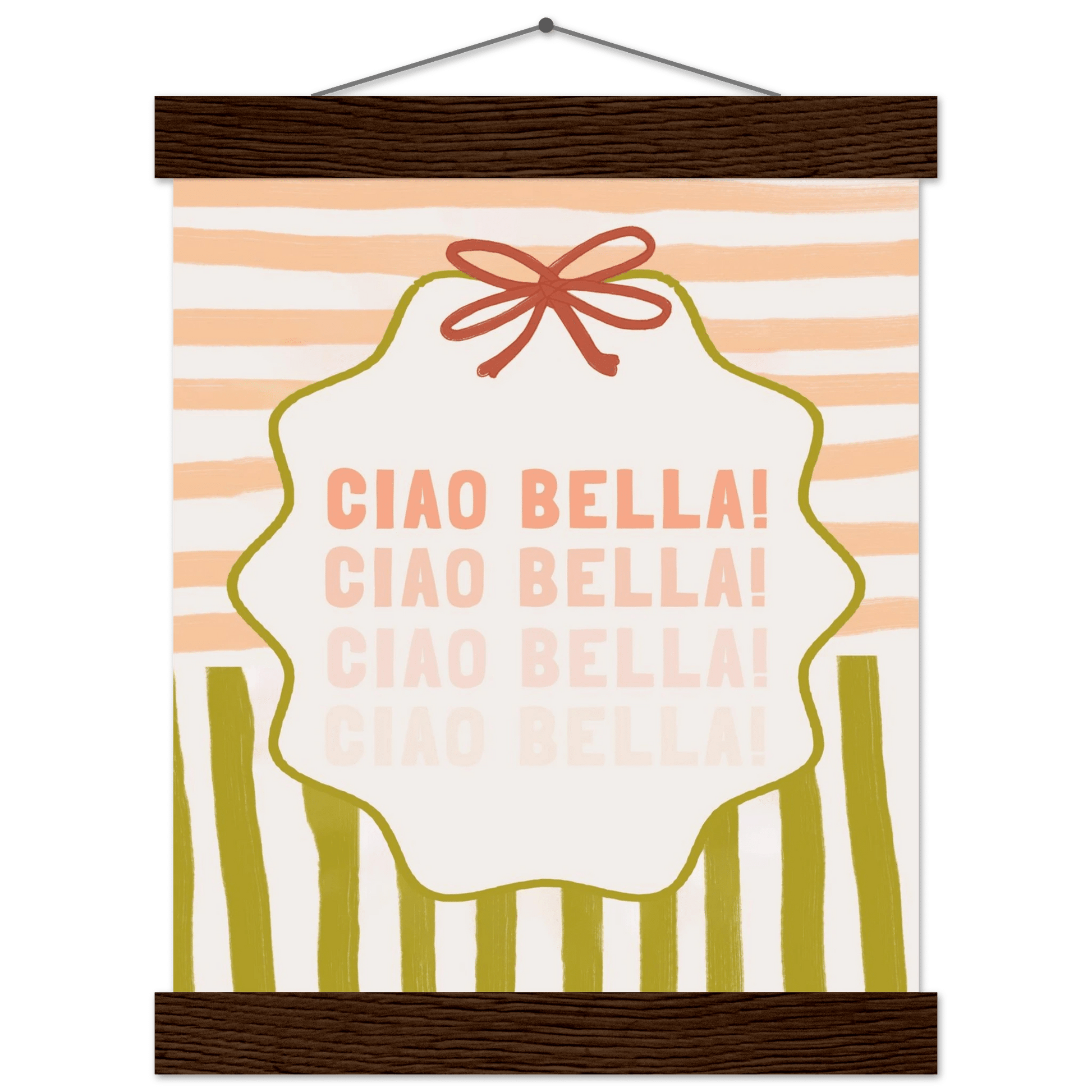 Ciao Bella Poster | Italian Typography Wall Art | Retro Stripe Bow Print | Cute Room Decor - Evergreen Posters