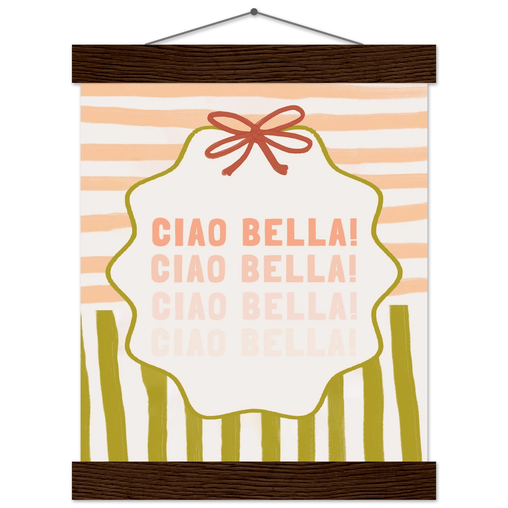 Ciao Bella Poster | Italian Typography Wall Art | Retro Stripe Bow Print | Cute Room Decor - Evergreen Posters