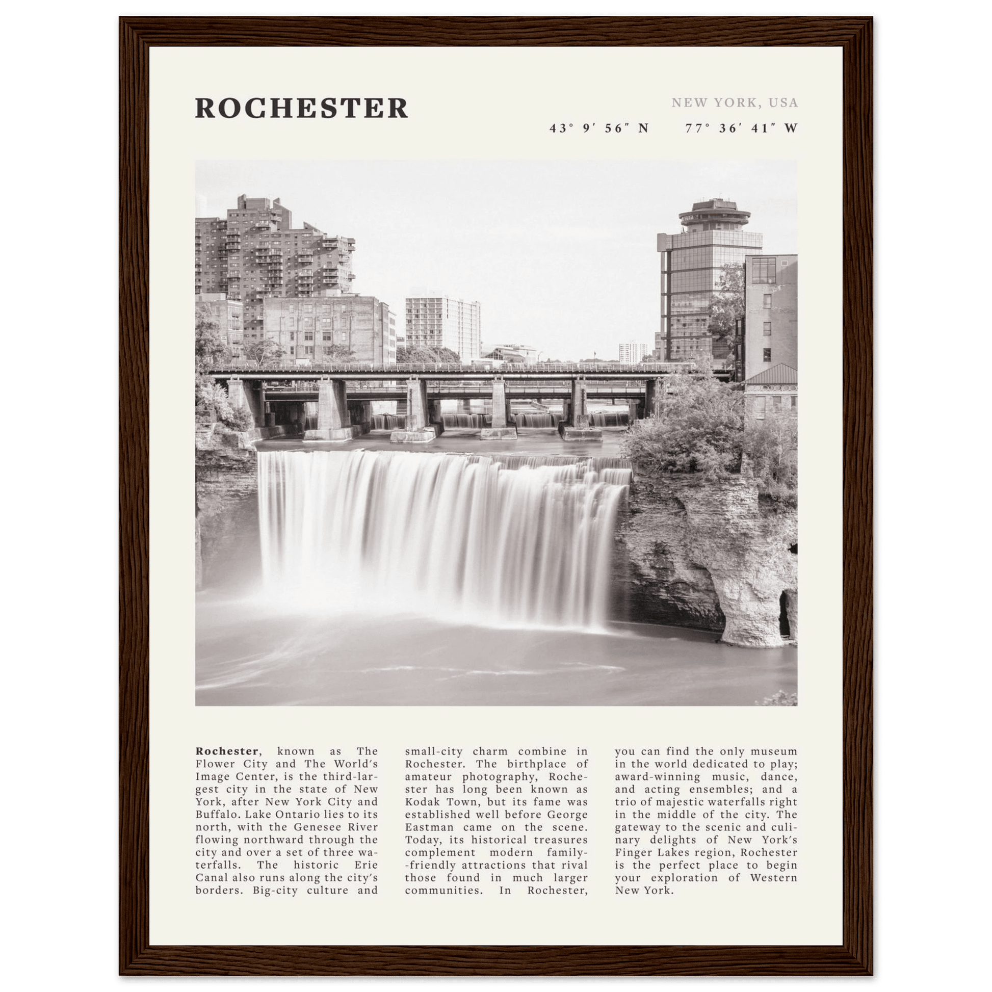 Rochester Poster | Black & White High Falls Wall Art | New York Travel Print - Evergreen Posters