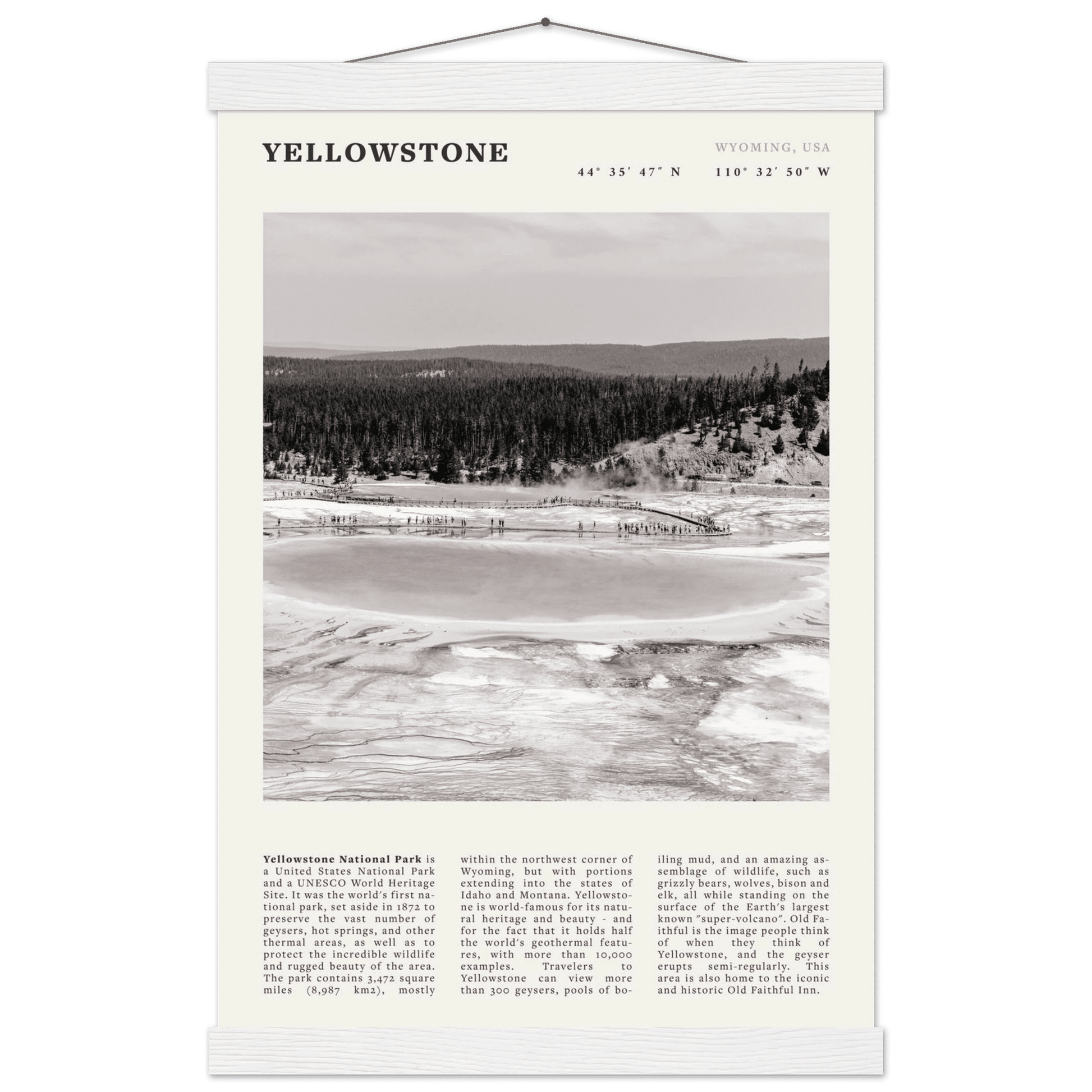 Yellowstone Poster | Black & White Grand Prismatic Spring Wall Art | WY Print - Evergreen Posters