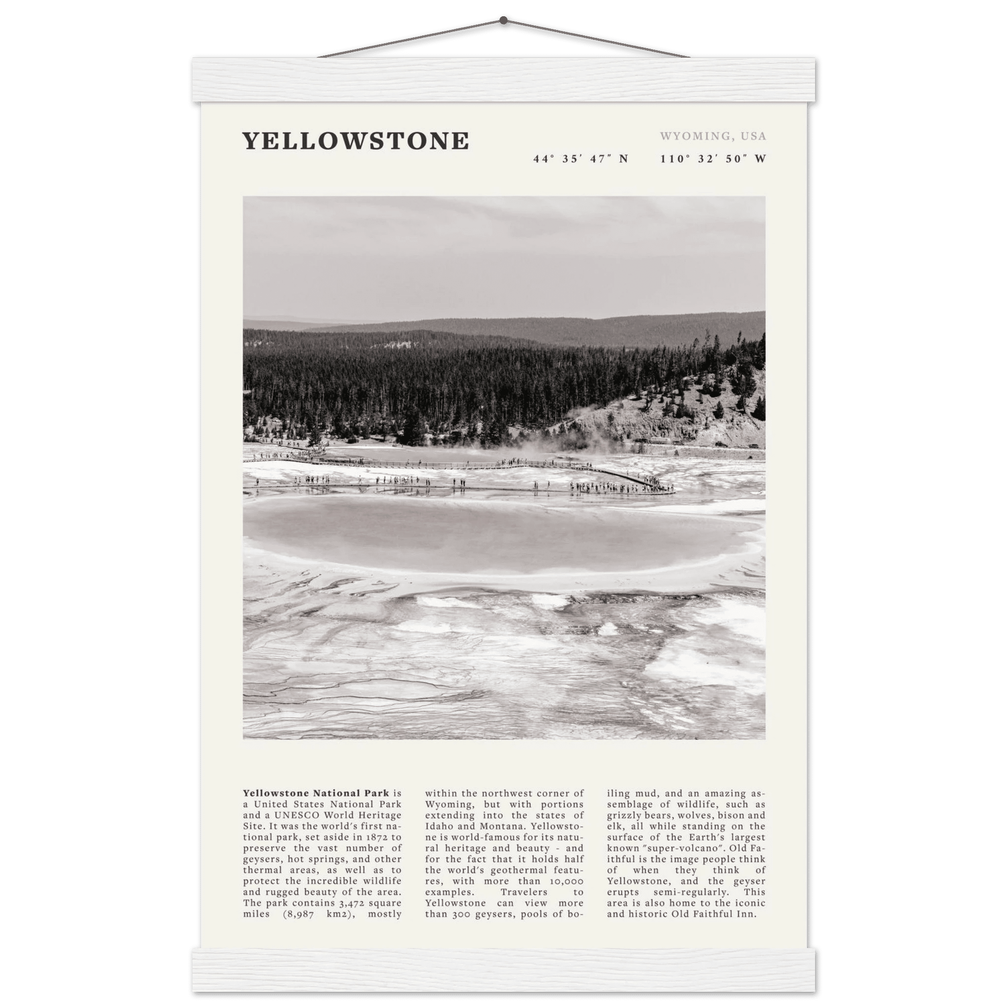 Yellowstone Poster | Black & White Grand Prismatic Spring Wall Art | WY Print - Evergreen Posters