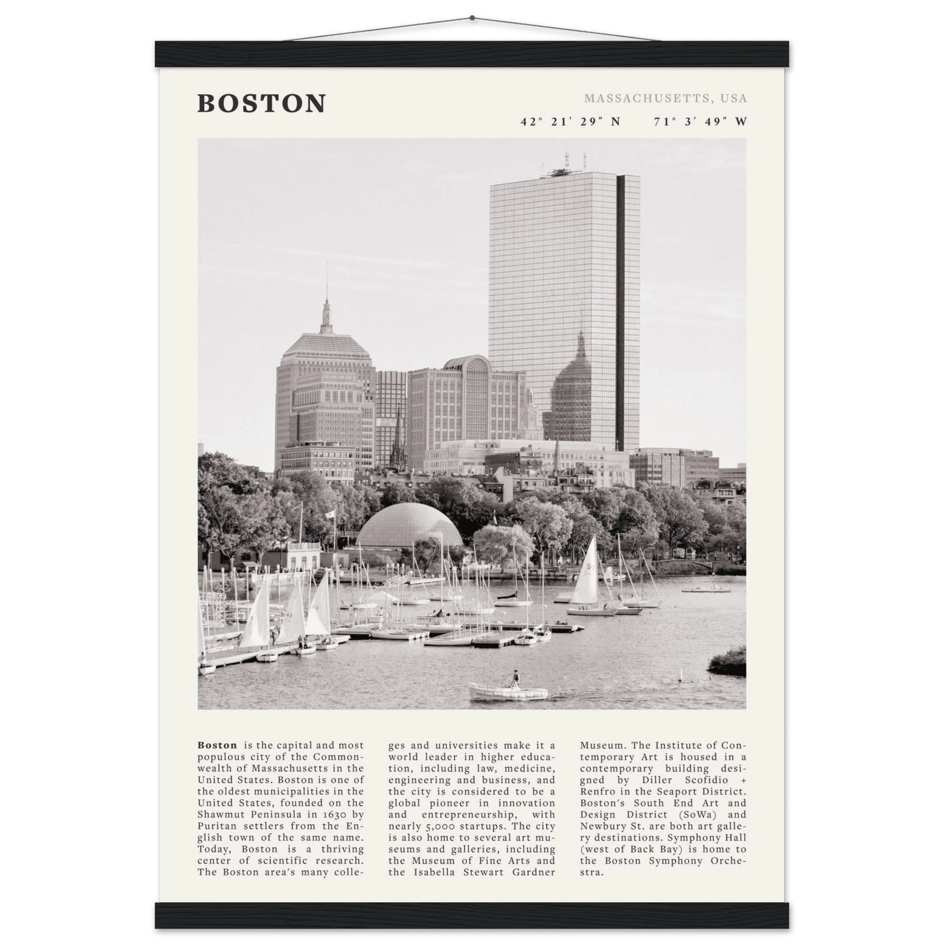 Boston Poster | Black & White Charles River Skyline Wall Art | Massachusetts Print - Evergreen Posters