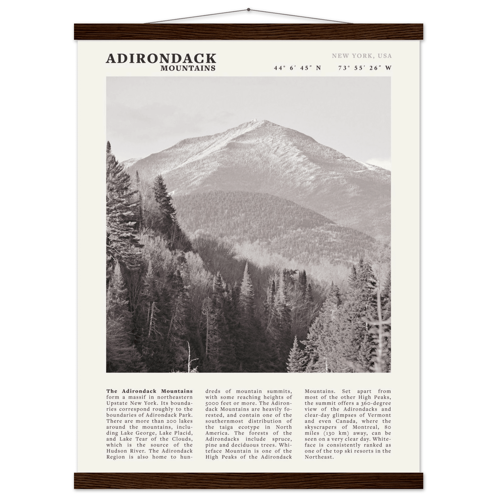 Adirondack Mountains Poster | Black & White New York Nature Wall Art | Hiking Print - Evergreen Posters
