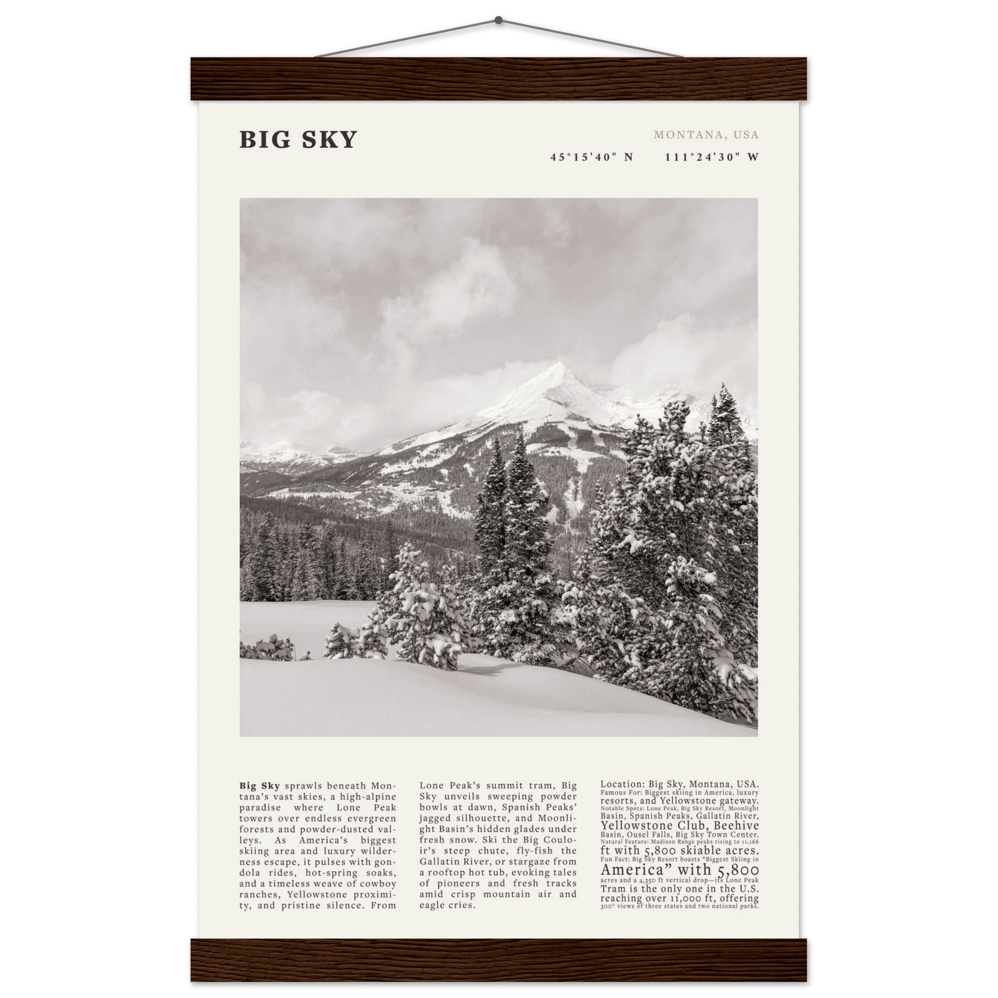Big Sky Montana Poster Black and White – Vintage Lone Peak Ski Resort Print (Digital & Printed Options) - Evergreen Posters