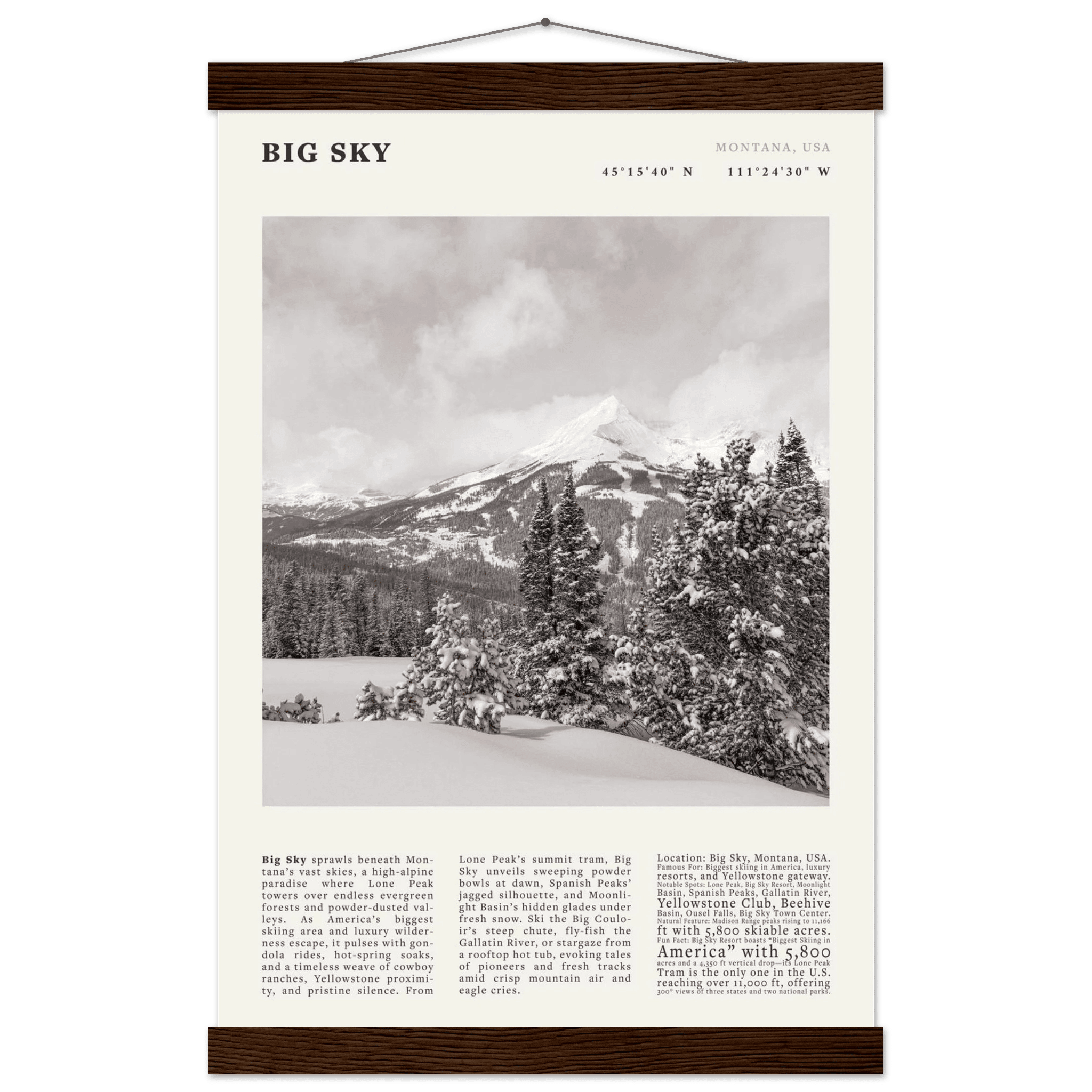 Big Sky Montana Poster Black and White – Vintage Lone Peak Ski Resort Print (Digital & Printed Options) - Evergreen Posters