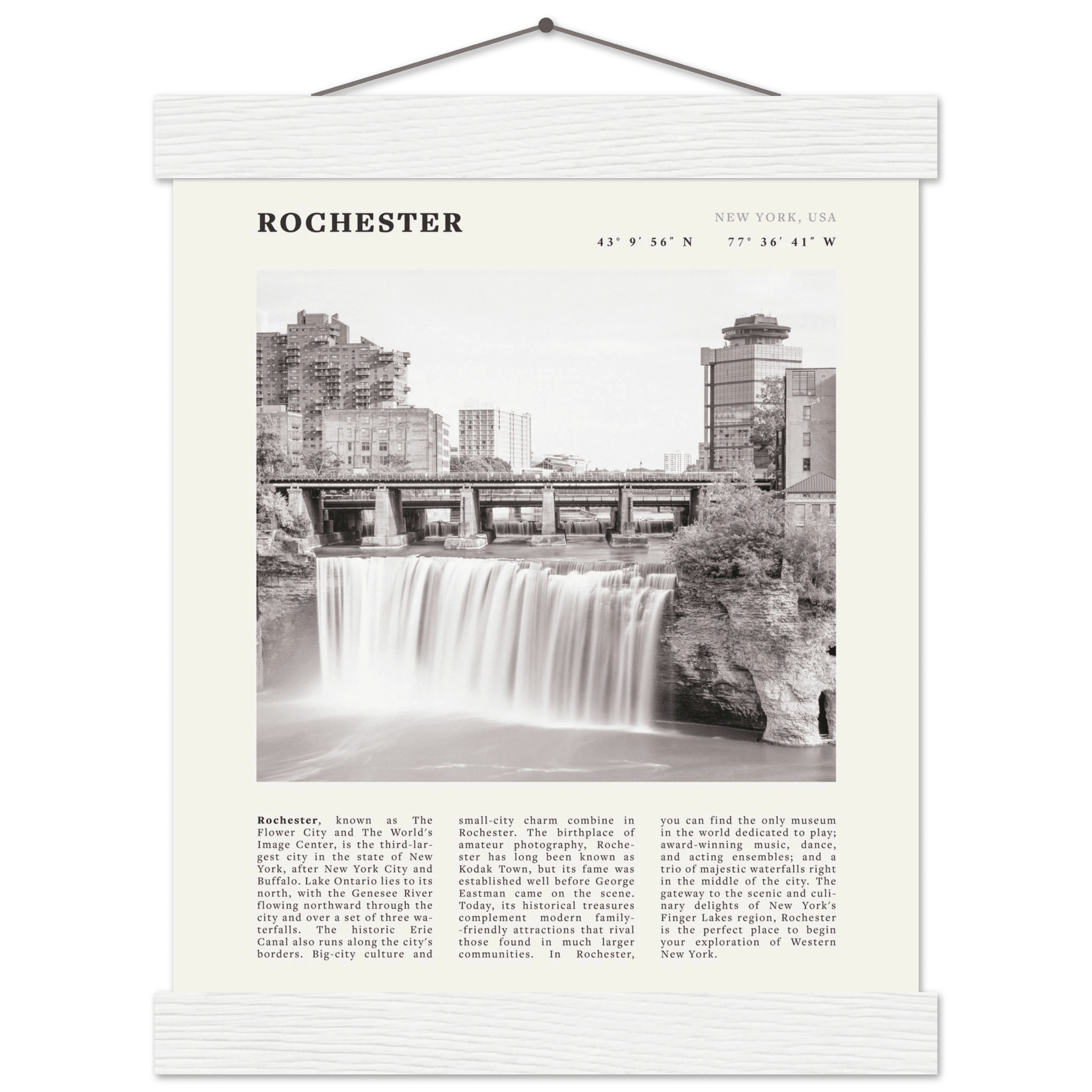 Rochester Poster | Black & White High Falls Wall Art | New York Travel Print - Evergreen Posters
