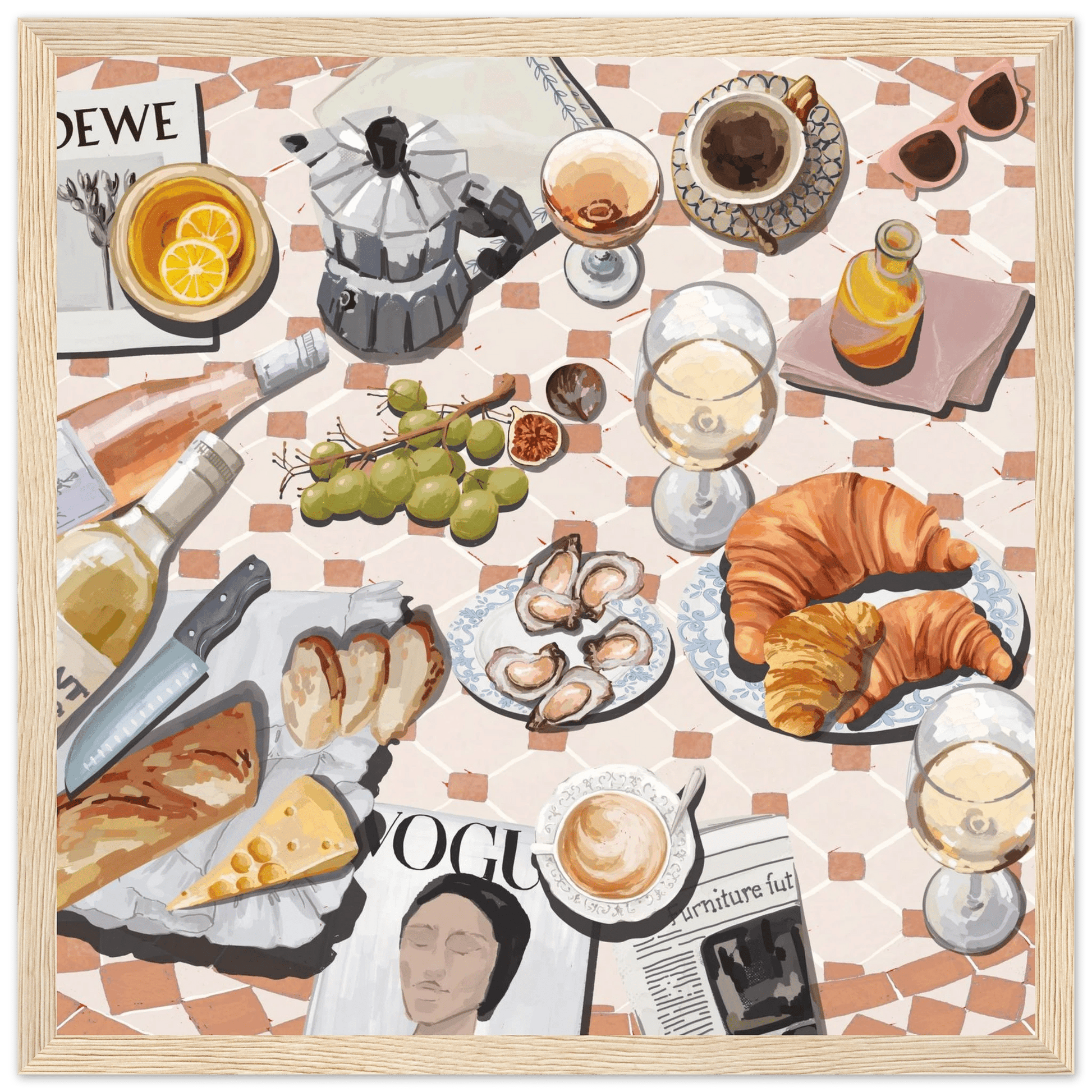 French Brunch Poster | Kitchen Decor Food Wall Art | Croissant & Coffee Square Print - Evergreen Posters - 14