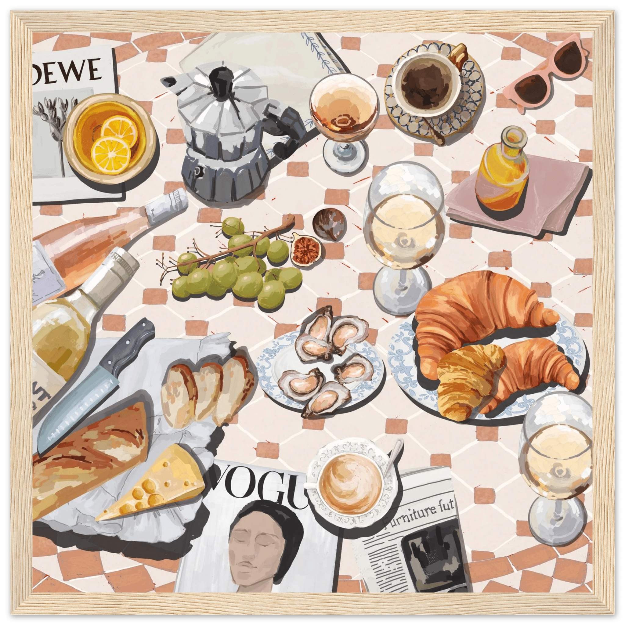 French Brunch Poster | Kitchen Decor Food Wall Art | Croissant & Coffee Square Print - Evergreen Posters - 14