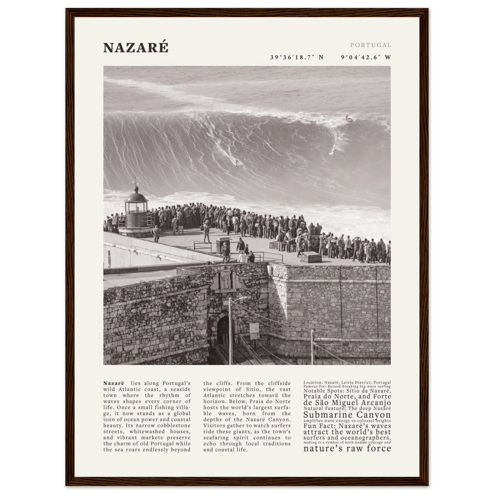Nazaré Portugal Poster Black and White – Vintage Big Waves Surf Print (Digital & Printed Options) - Evergreen Posters