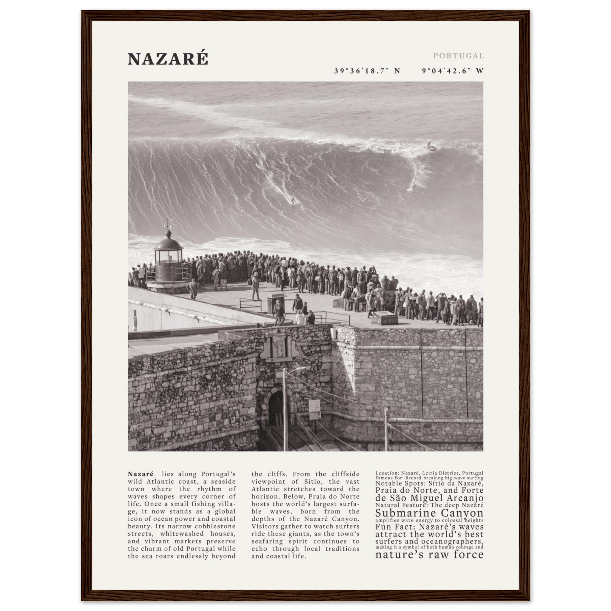 Nazaré Portugal Poster Black and White – Vintage Big Waves Surf Print (Digital & Printed Options) - Evergreen Posters