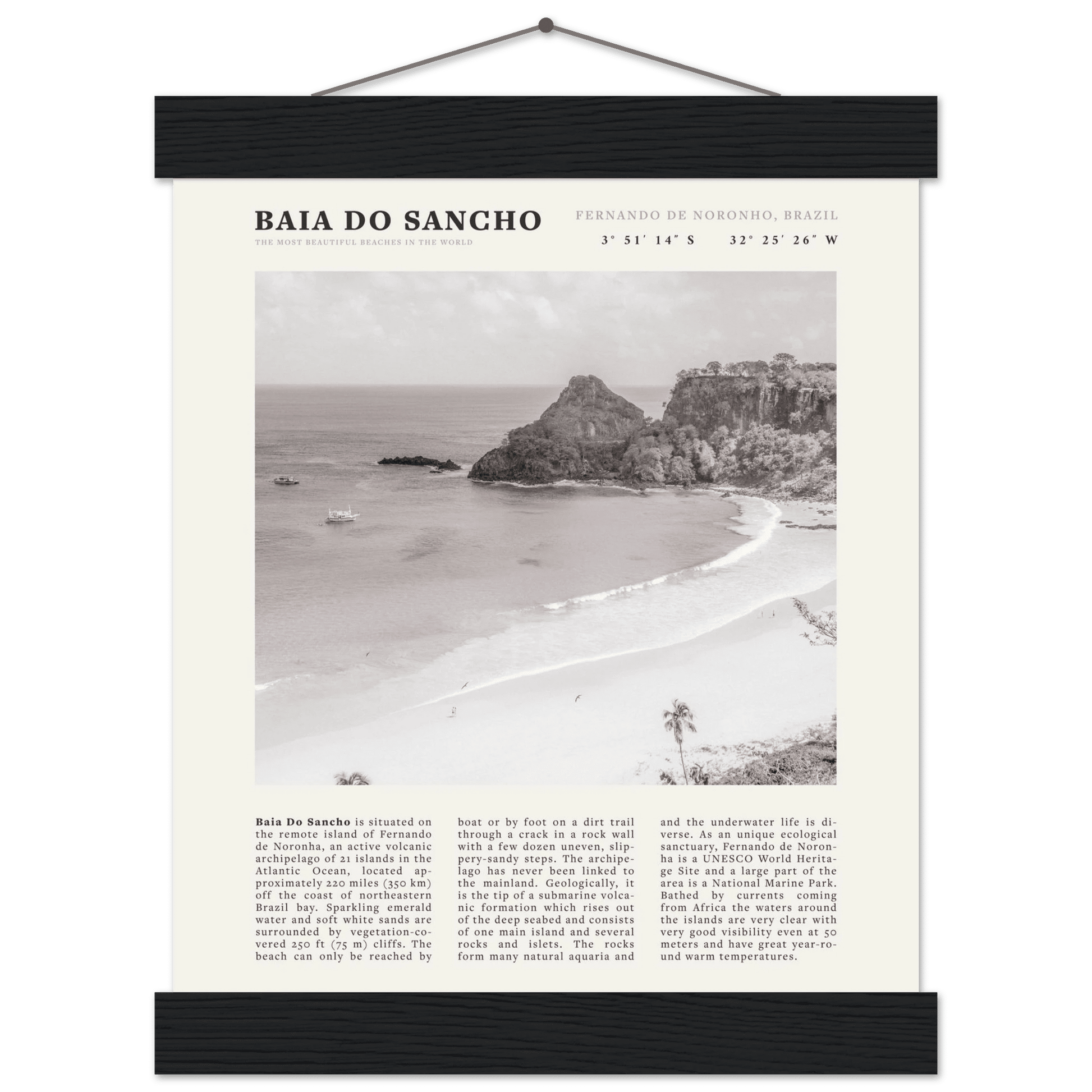 Baia Do Sancho Poster | Black & White Brazil Beach Wall Art | Fernando de Noronha - Evergreen Posters