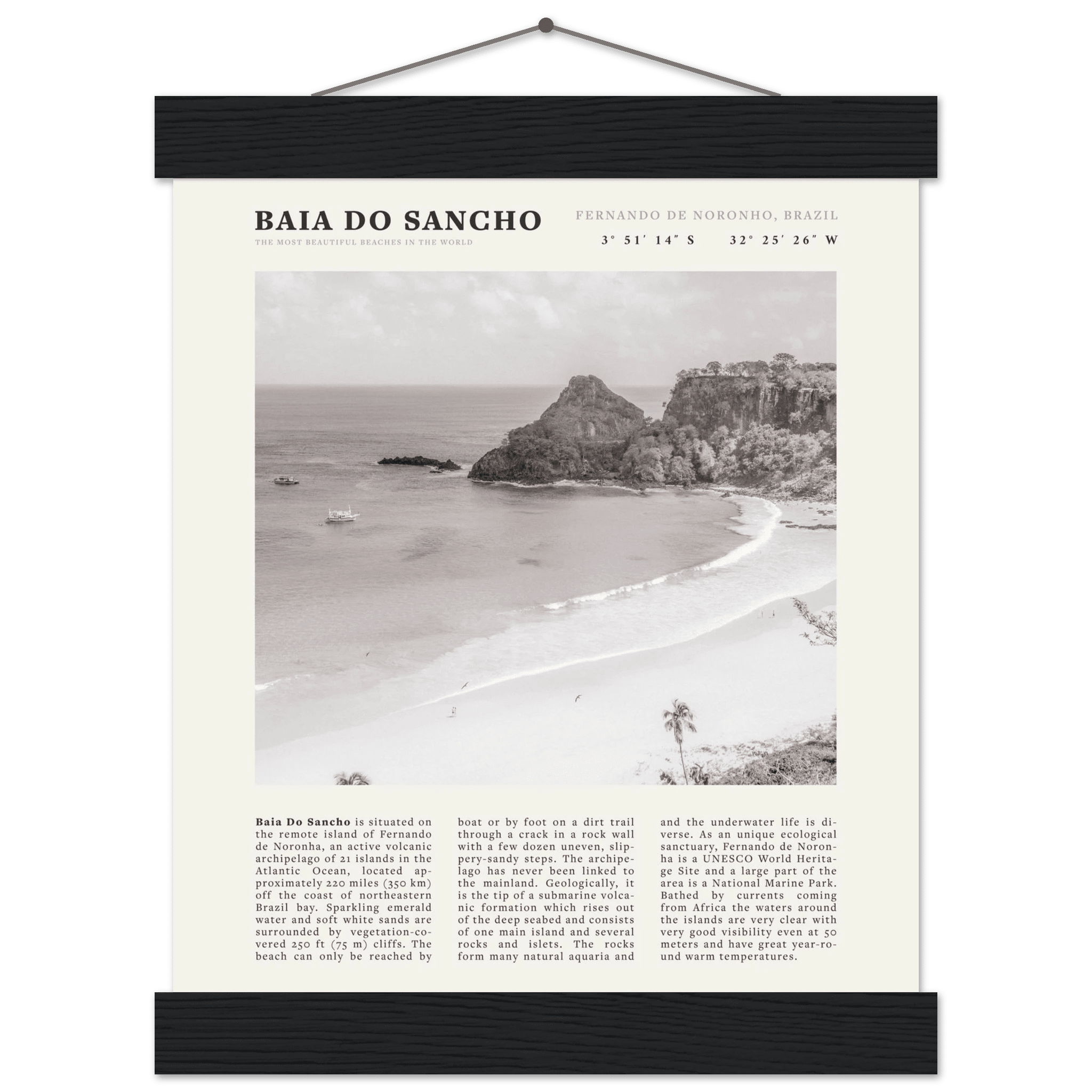 Baia Do Sancho Poster | Black & White Brazil Beach Wall Art | Fernando de Noronha - Evergreen Posters