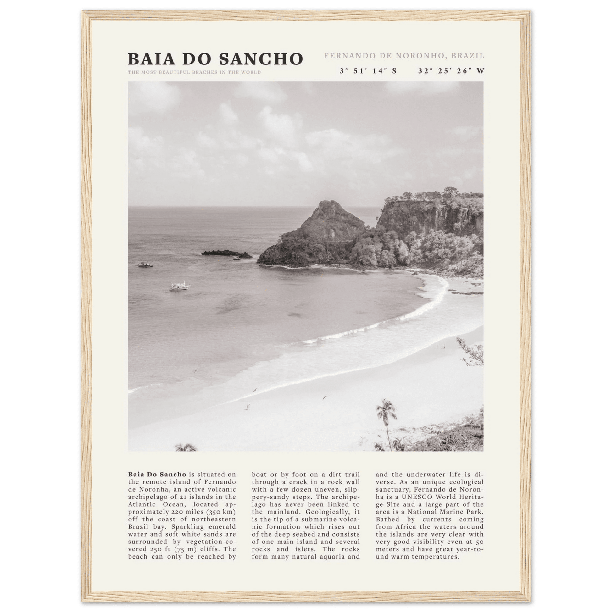 Baia Do Sancho Poster | Black & White Brazil Beach Wall Art | Fernando de Noronha - Evergreen Posters