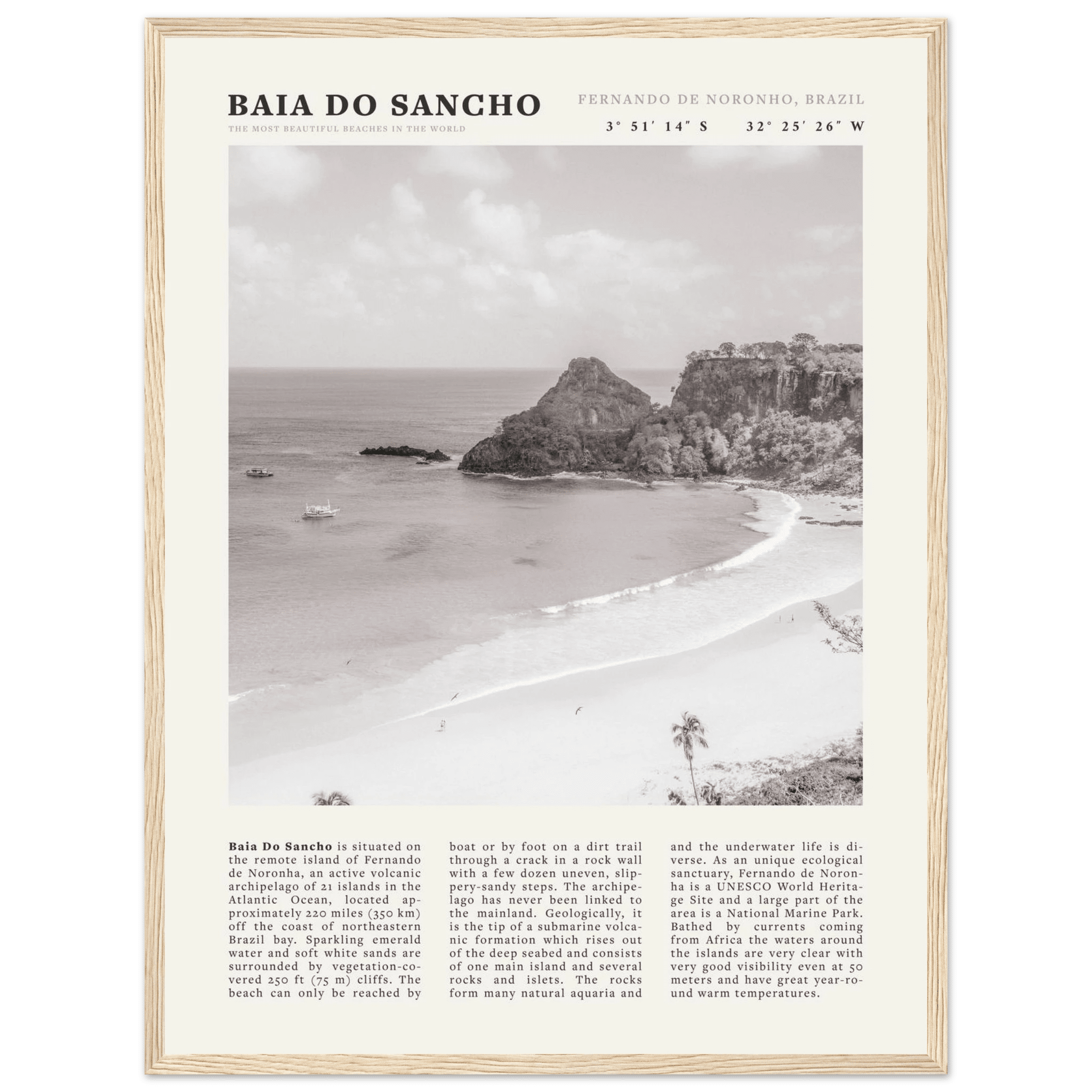 Baia Do Sancho Poster | Black & White Brazil Beach Wall Art | Fernando de Noronha - Evergreen Posters