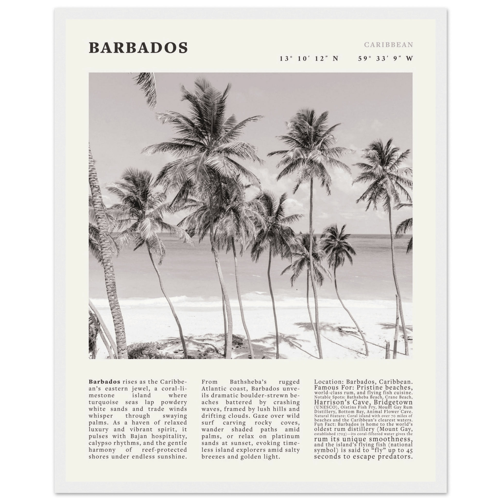 Barbados Poster Black and White – Vintage Caribbean Palm Beach Print (Digital & Printed Options) - Evergreen Posters