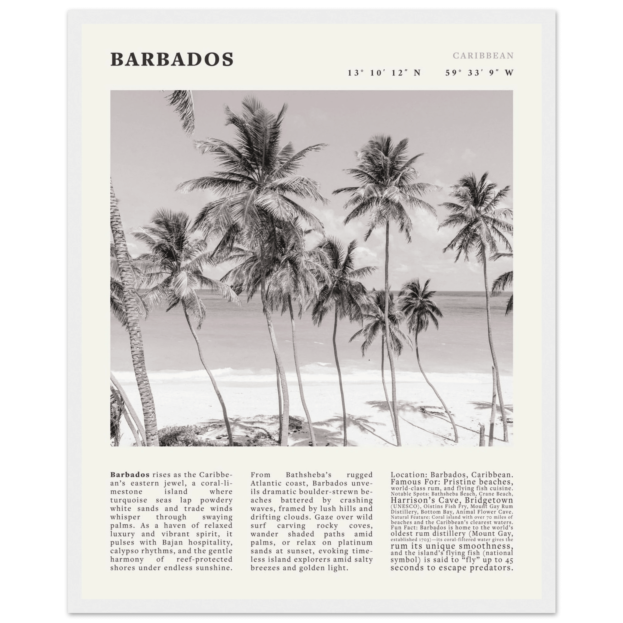 Barbados Poster Black and White – Vintage Caribbean Palm Beach Print (Digital & Printed Options) - Evergreen Posters