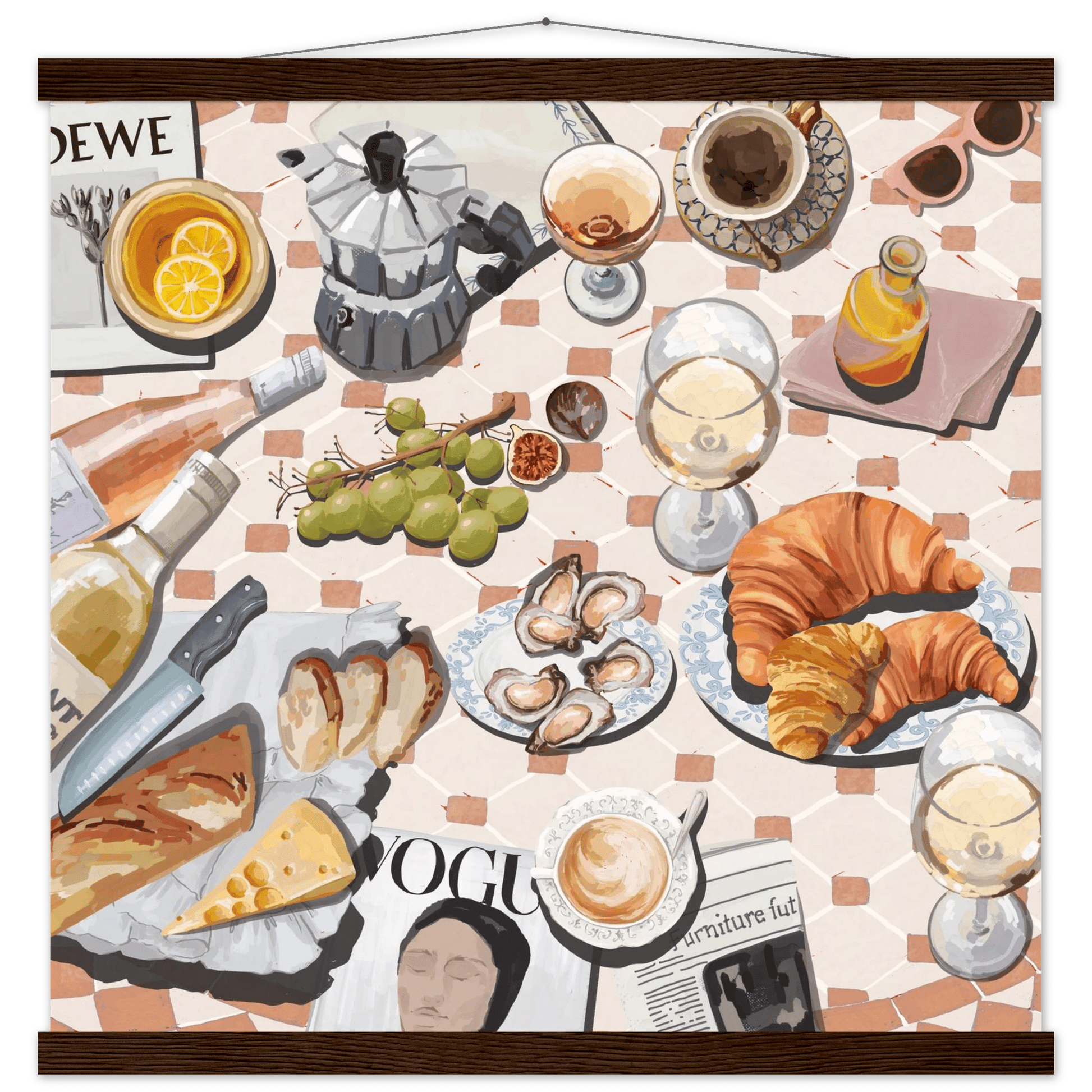 French Brunch Poster | Kitchen Decor Food Wall Art | Croissant & Coffee Square Print - Evergreen Posters - 34