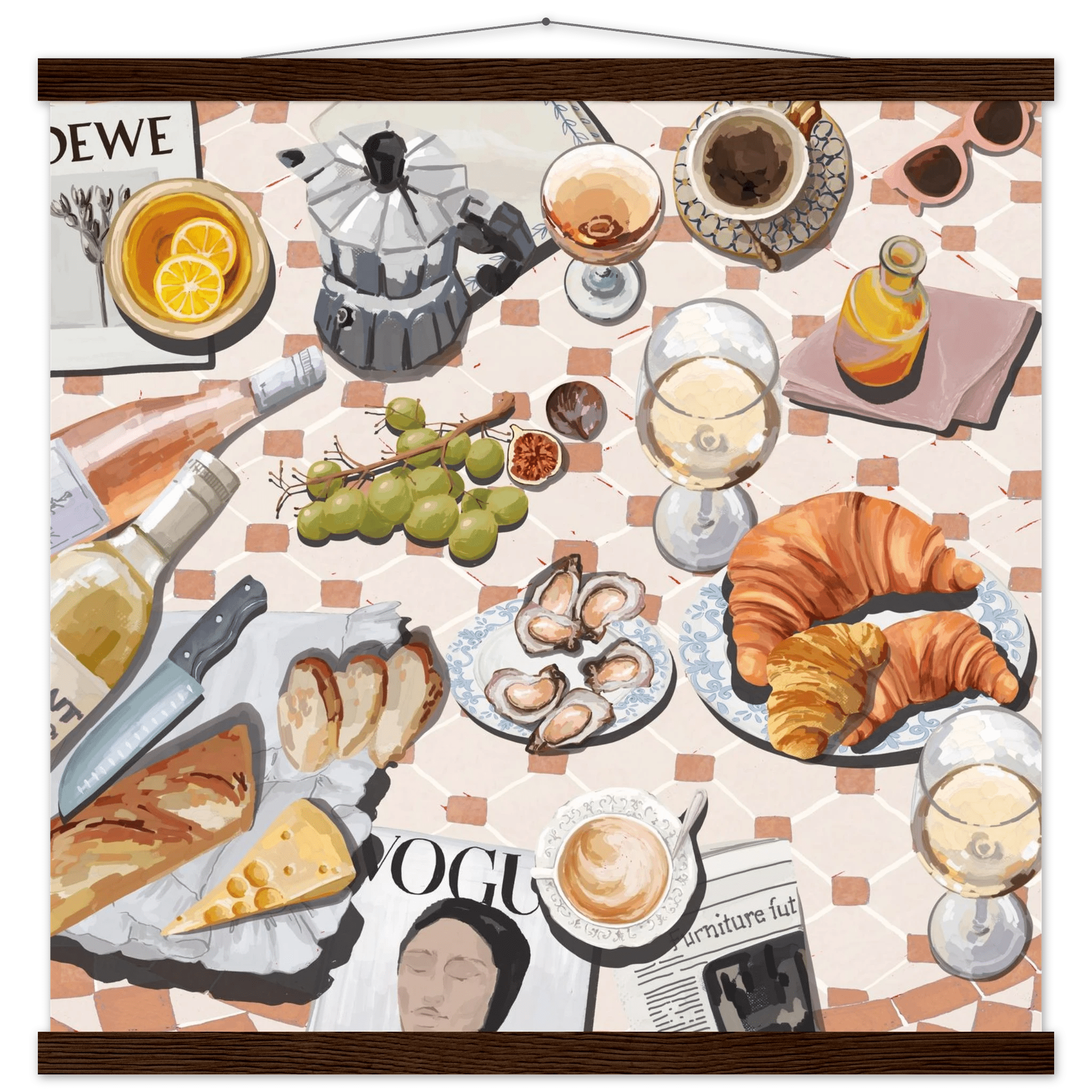 French Brunch Poster | Kitchen Decor Food Wall Art | Croissant & Coffee Square Print - Evergreen Posters - 34