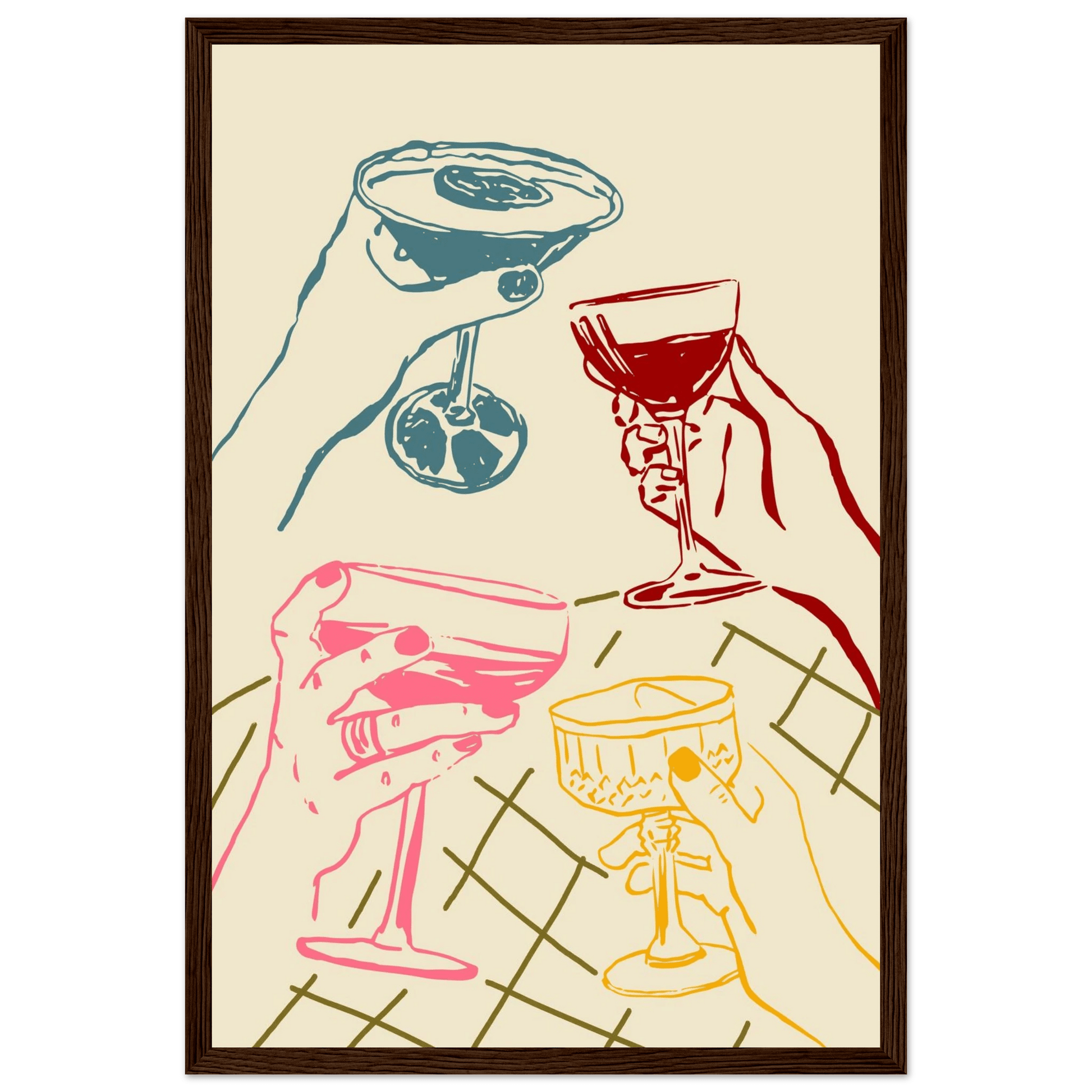 Cheers Print | Colourful Cocktail Glasses Wall Art | Kitchen Bar Poster - Evergreen Posters