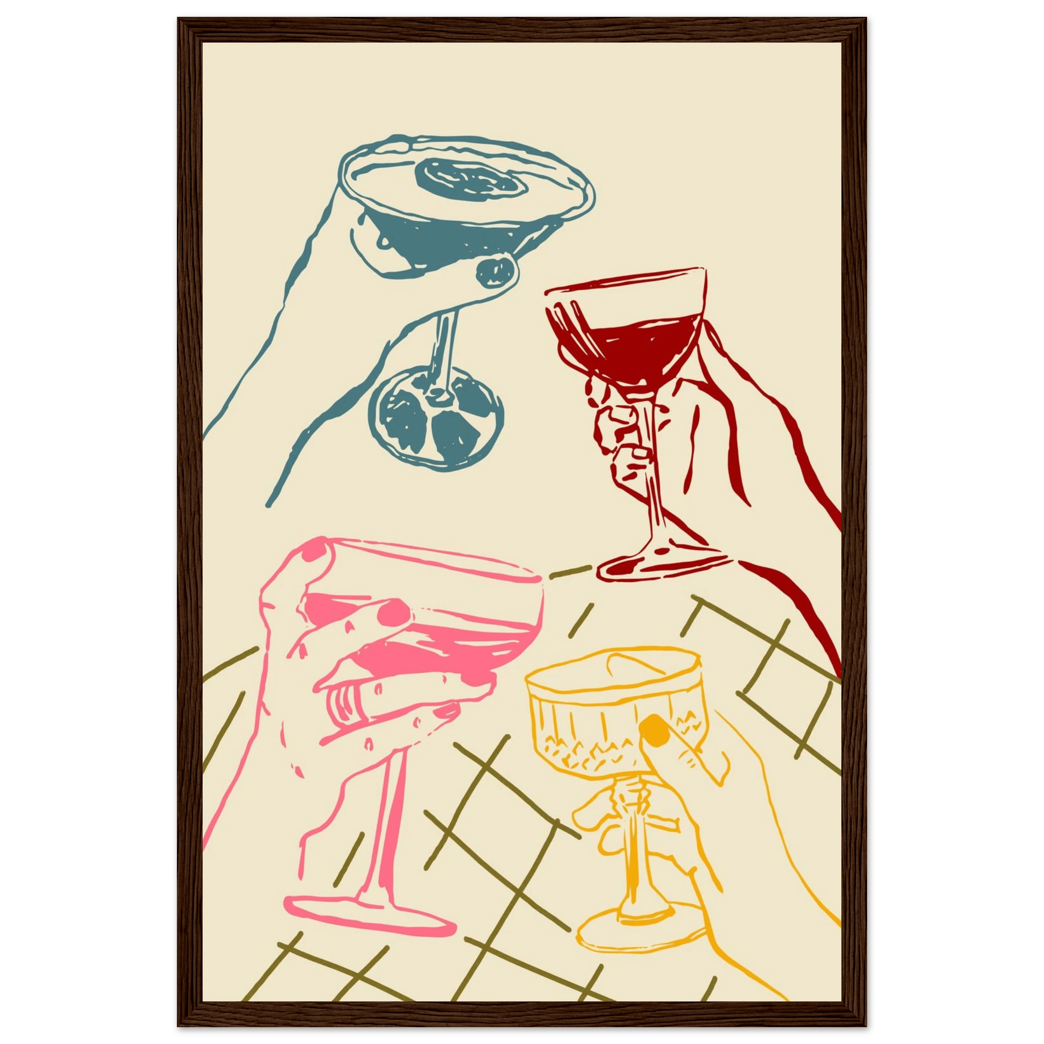 Cheers Print | Colourful Cocktail Glasses Wall Art | Kitchen Bar Poster - Evergreen Posters