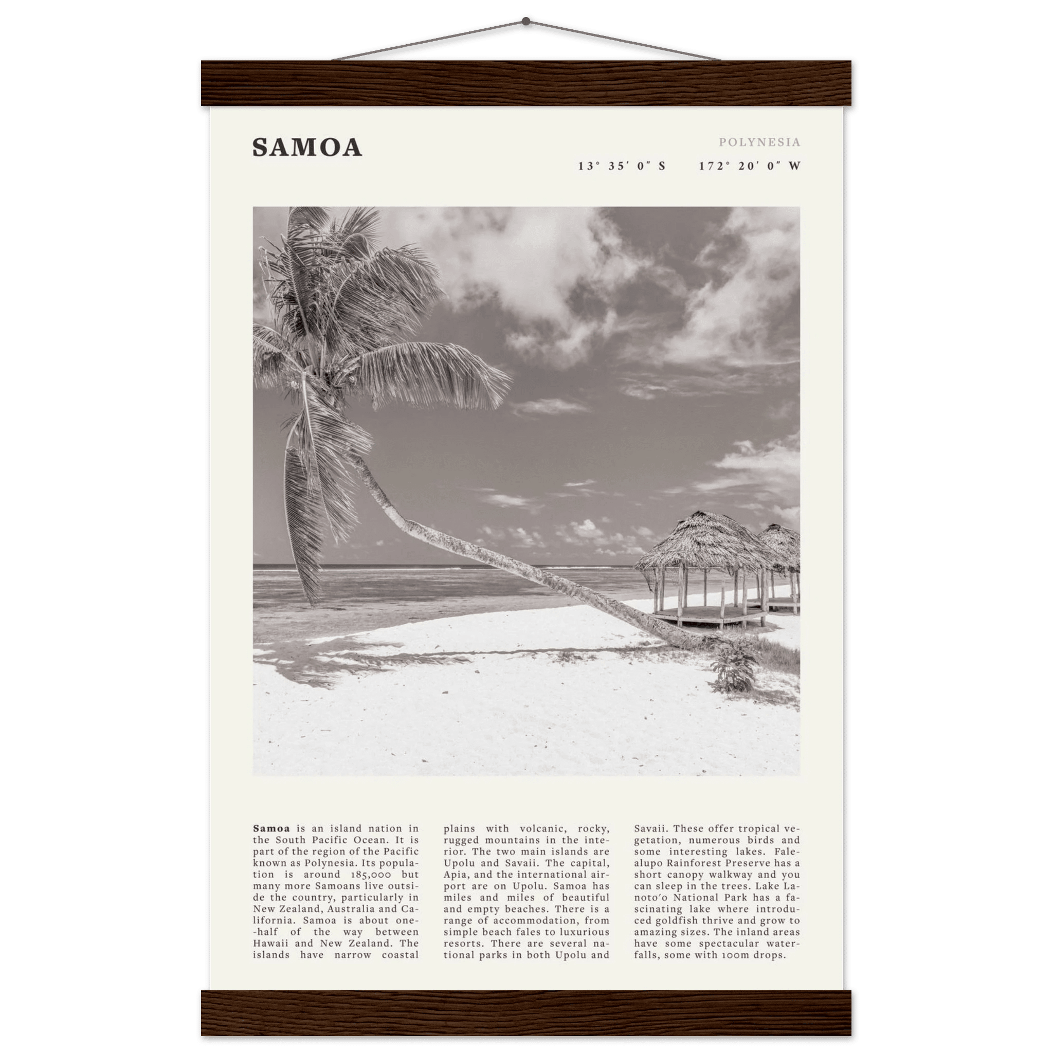 Samoa Poster | Black & White South Pacific Beach Wall Art | Polynesia Travel Print - Evergreen Posters
