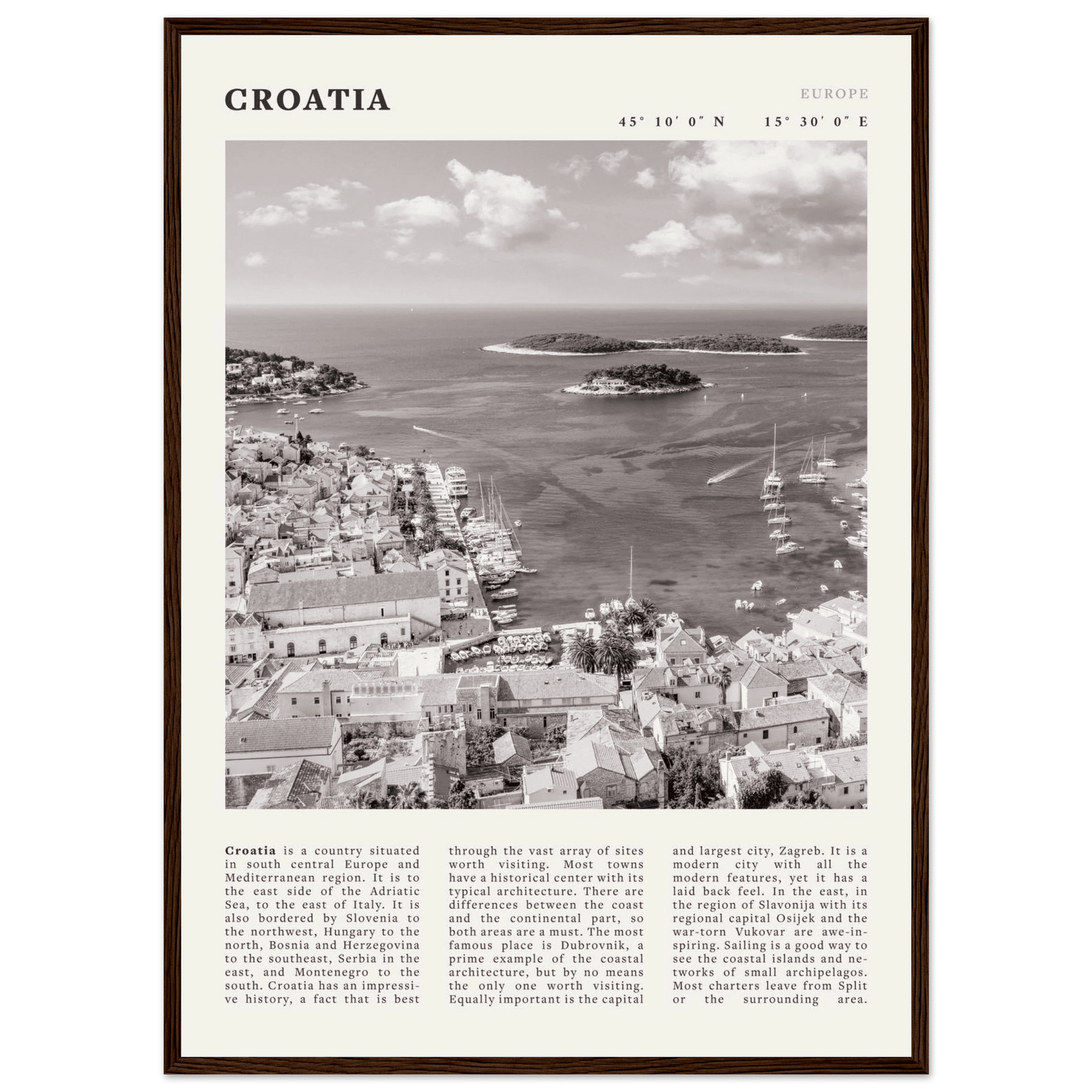 Croatia Poster | Black & White Hvar Island Wall Art | Adriatic Travel Print Decor - Evergreen Posters