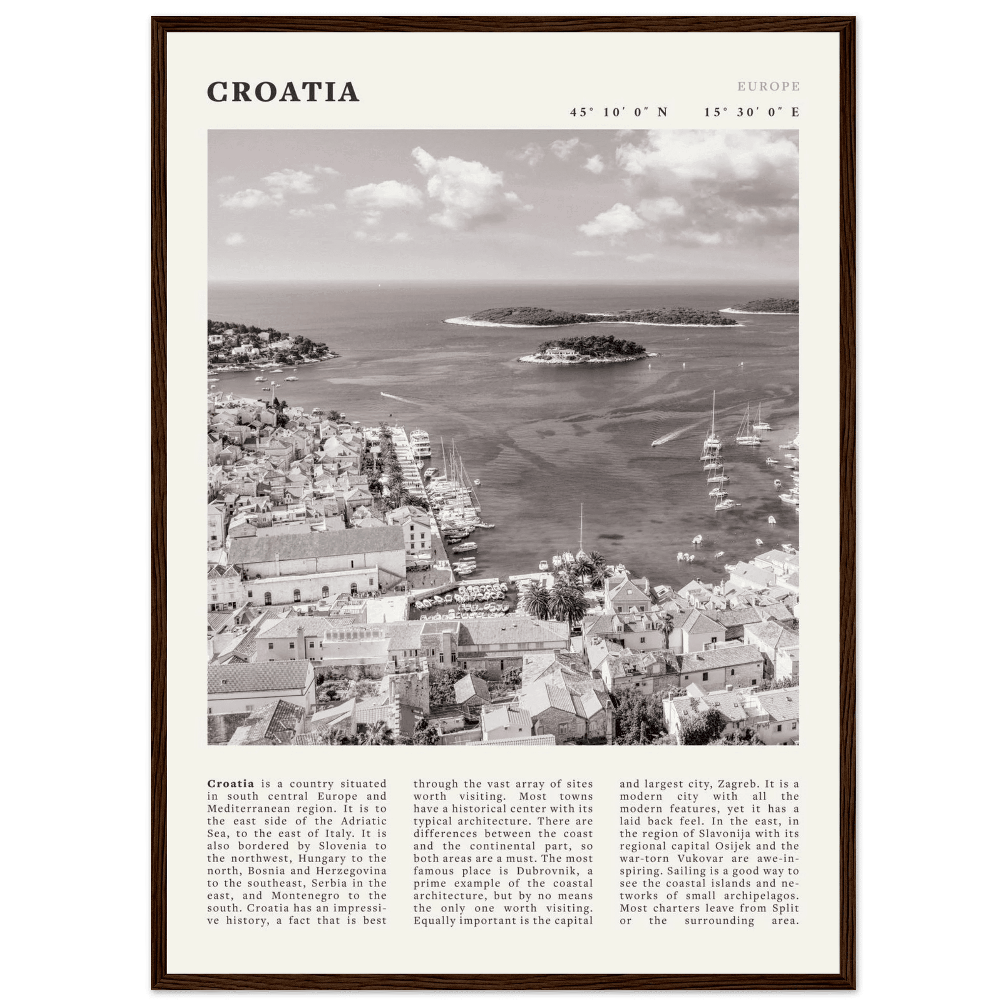 Croatia Poster | Black & White Hvar Island Wall Art | Adriatic Travel Print Decor - Evergreen Posters