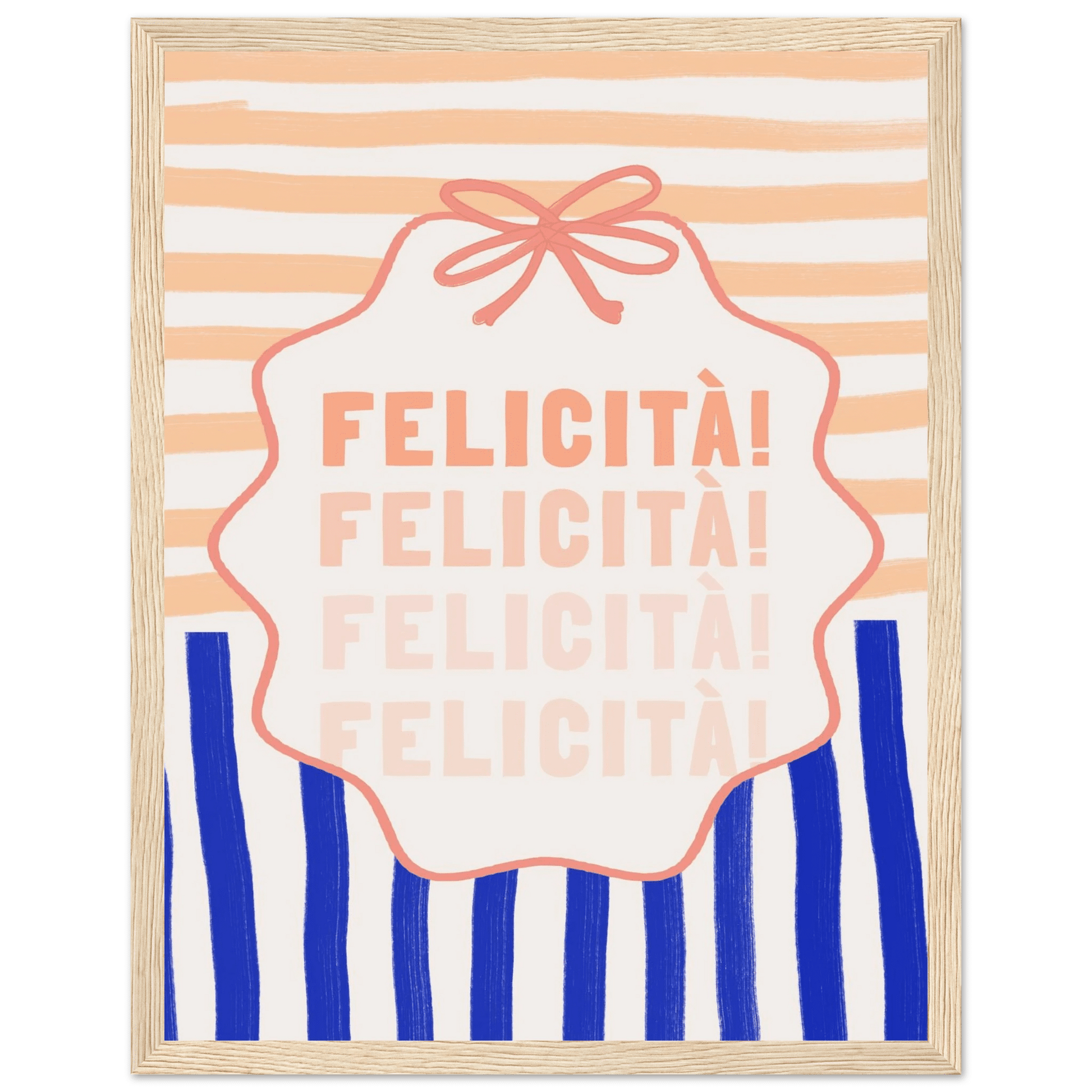Felicità Italian Happiness Quote Print | Coquette Stripe Wall Art - Evergreen Posters