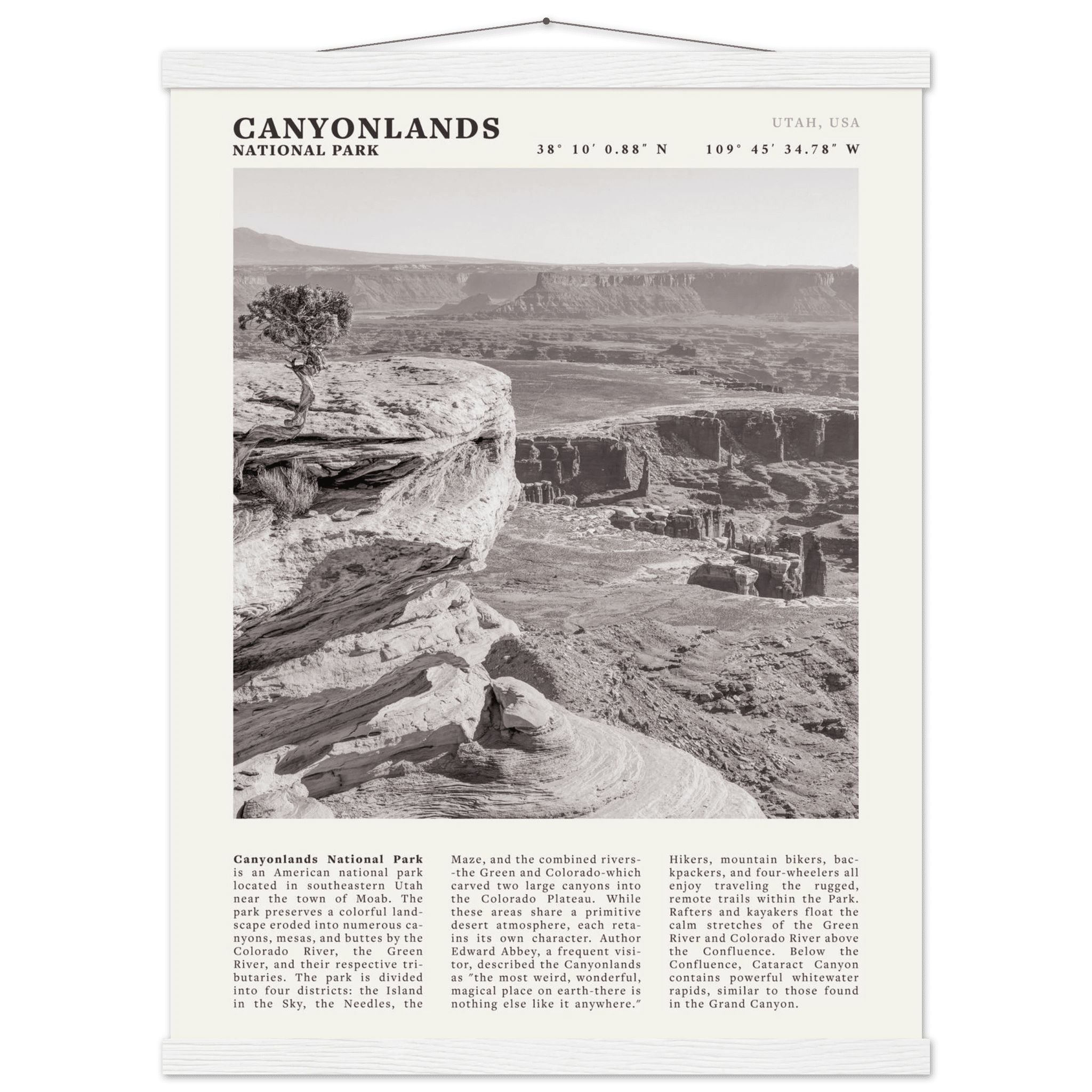 Canyonlands National Park Poster | Black & White Utah Wall Art | Canyon Travel Print - Evergreen Posters