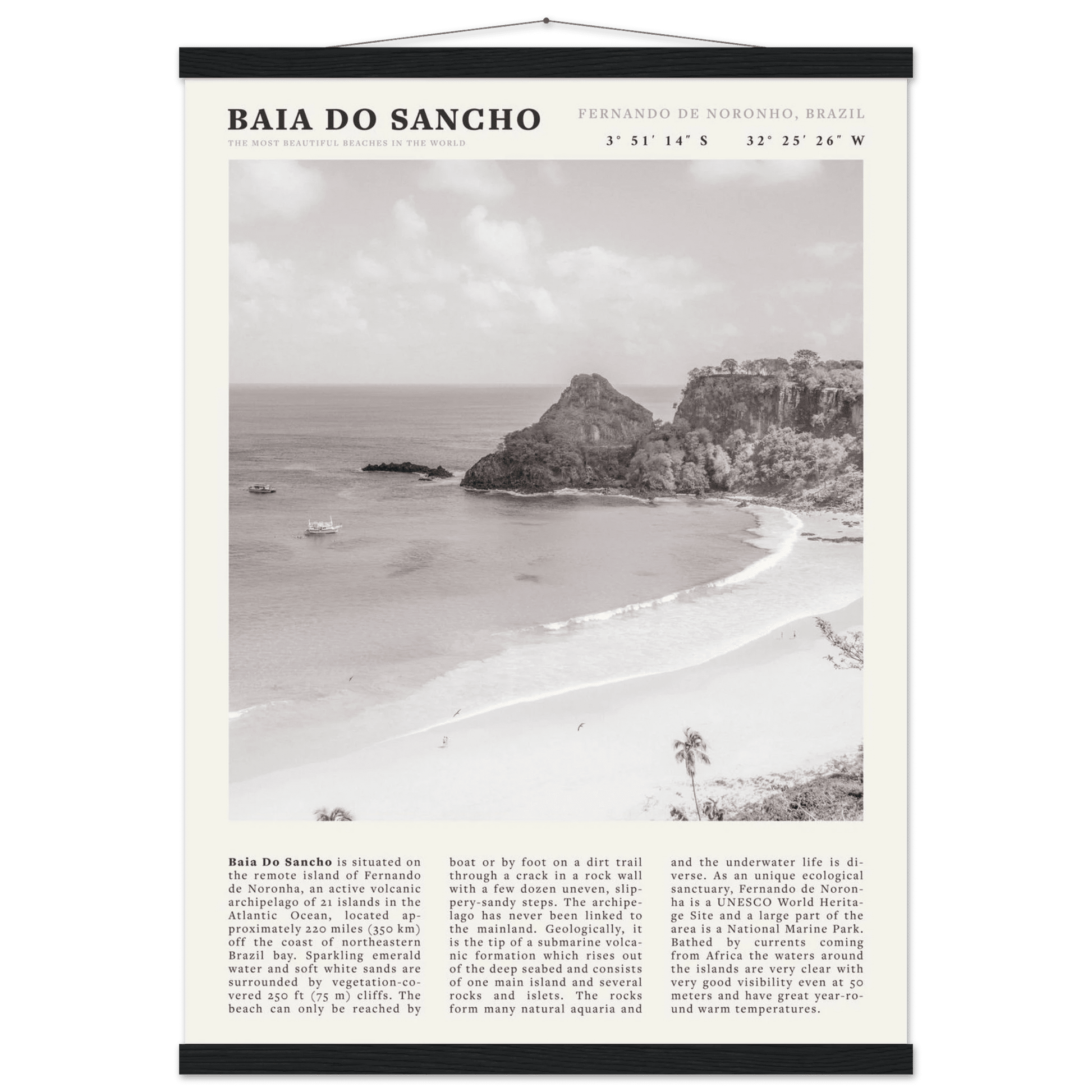 Baia Do Sancho Poster | Black & White Brazil Beach Wall Art | Fernando de Noronha - Evergreen Posters