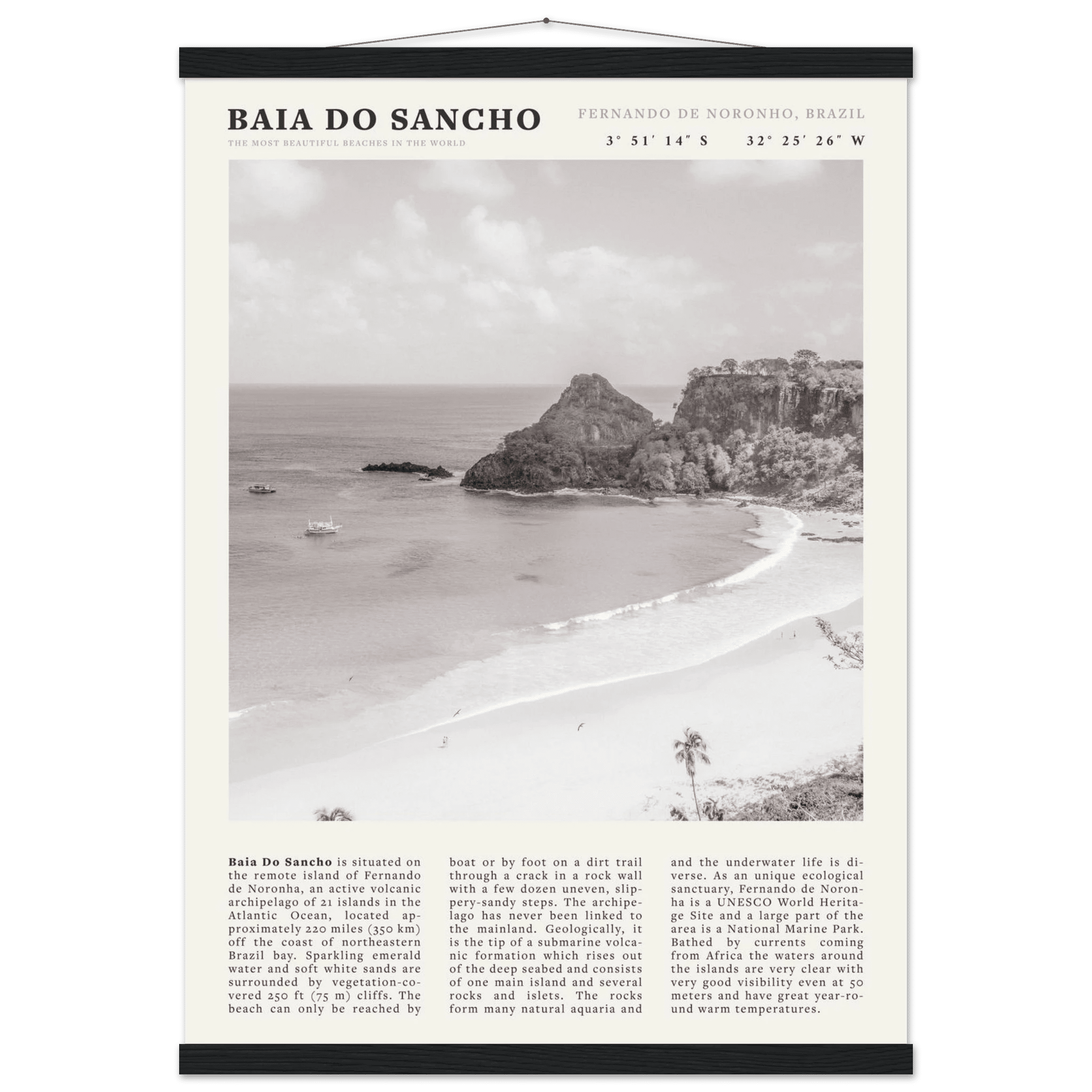 Baia Do Sancho Poster | Black & White Brazil Beach Wall Art | Fernando de Noronha - Evergreen Posters