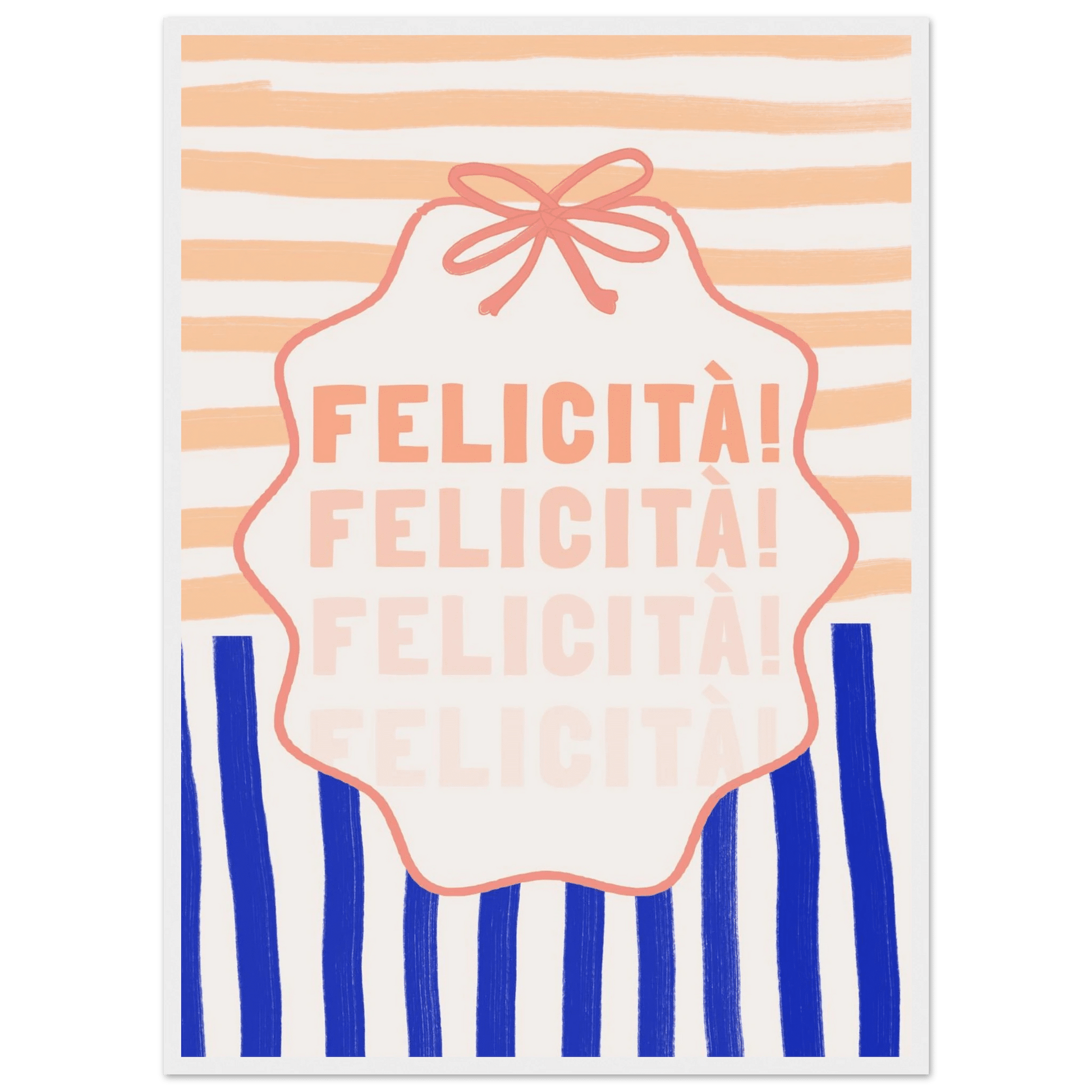 Felicità Italian Happiness Quote Print | Coquette Stripe Wall Art - Evergreen Posters