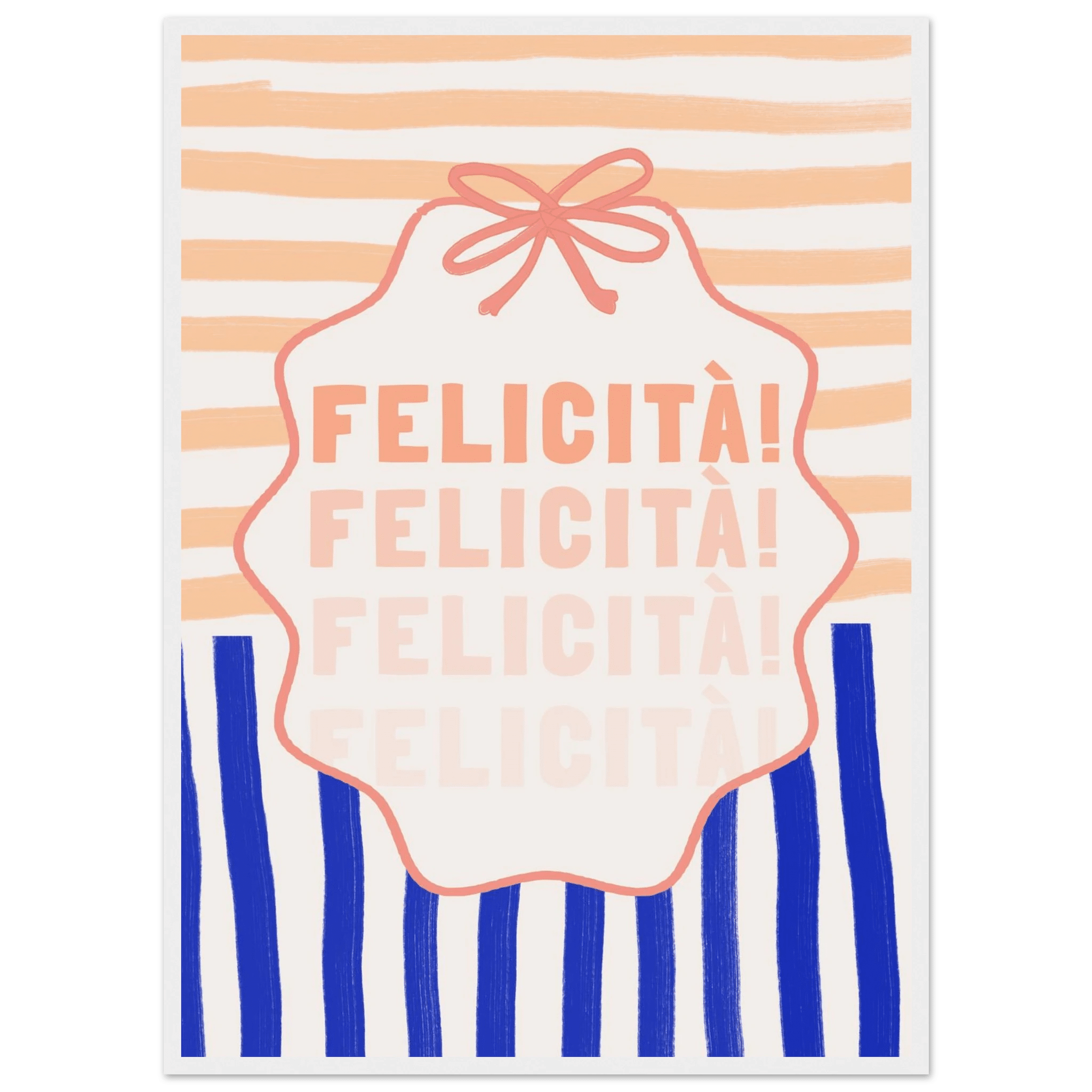Felicità Italian Happiness Quote Print | Coquette Stripe Wall Art - Evergreen Posters