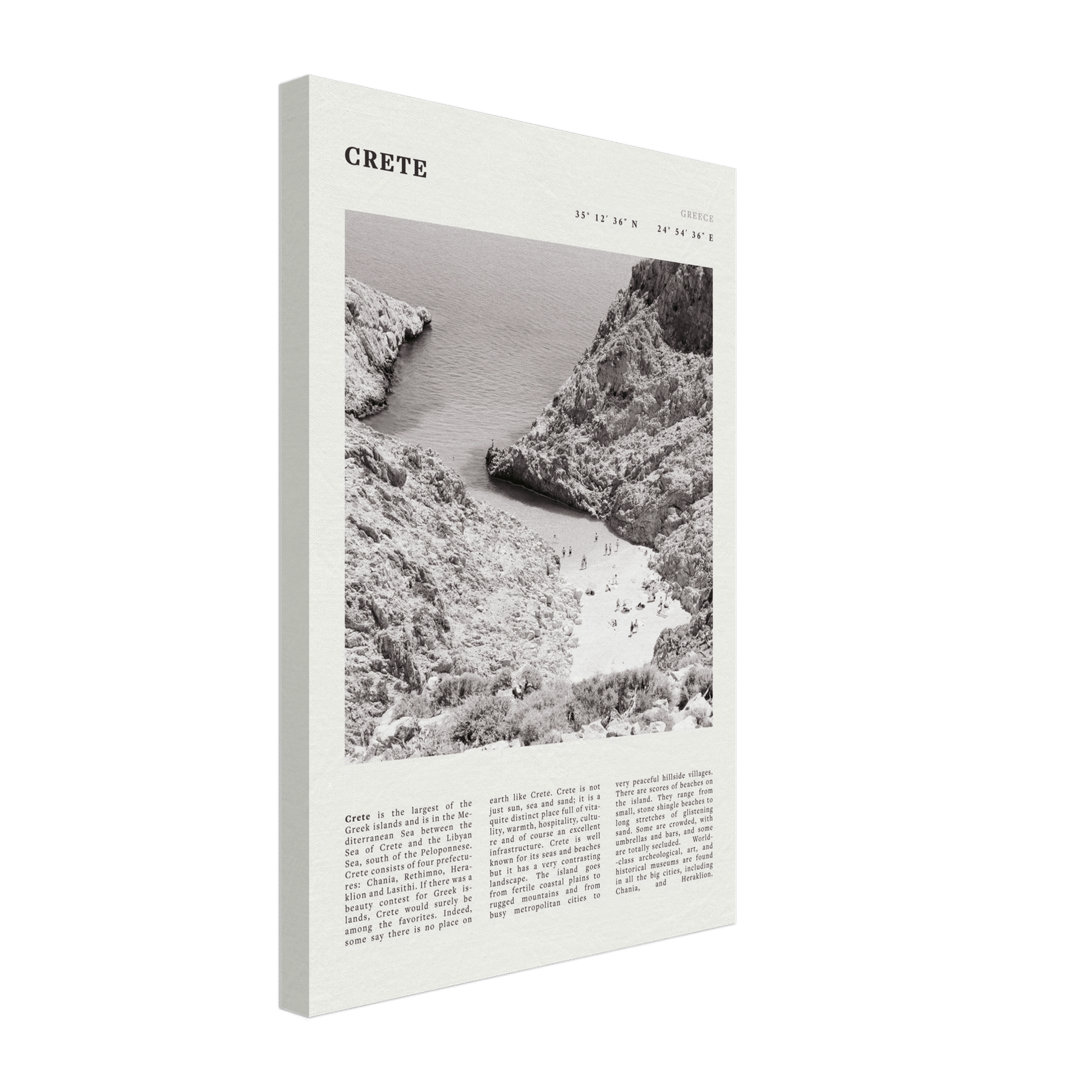 Crete Poster | Black & White Greece Beach Wall Art | Mediterranean Travel Print - Evergreen Posters