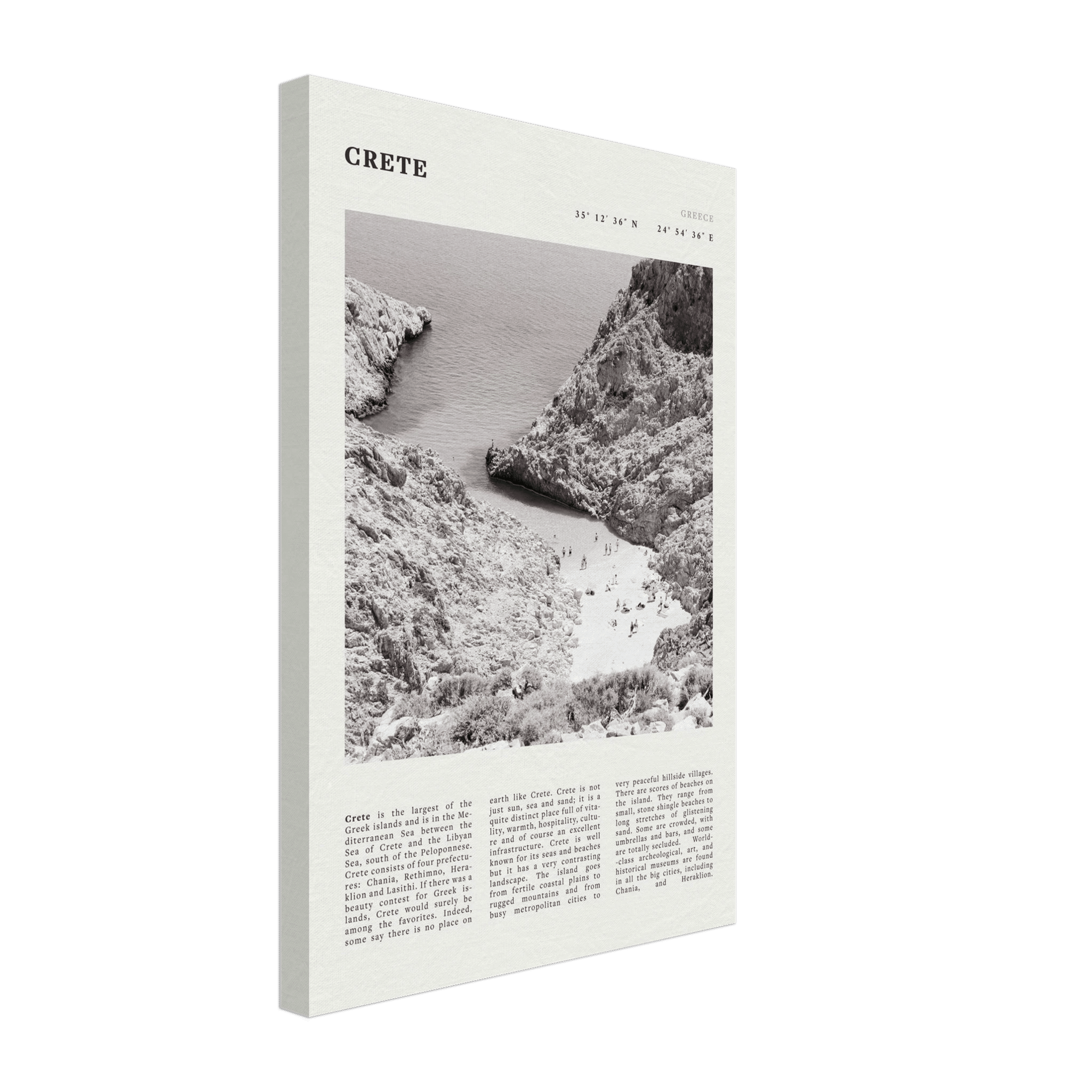Crete Poster | Black & White Greece Beach Wall Art | Mediterranean Travel Print - Evergreen Posters