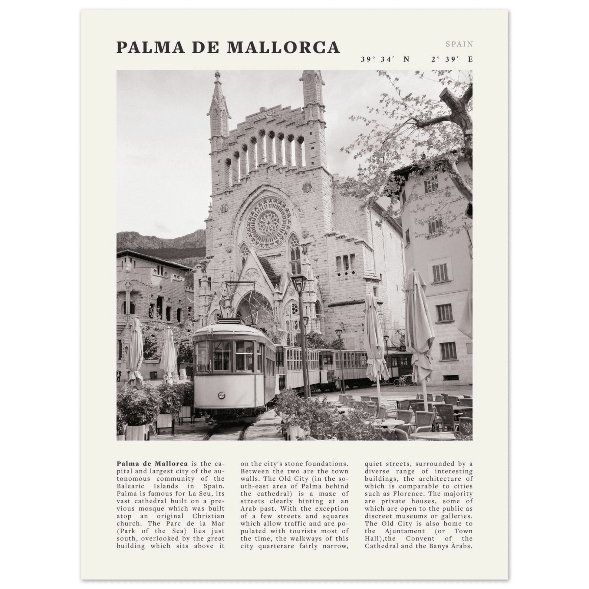 Palma de Mallorca Poster | Black & White Spain Wall Art | Travel Print | Mediterranean Decor - Evergreen Posters