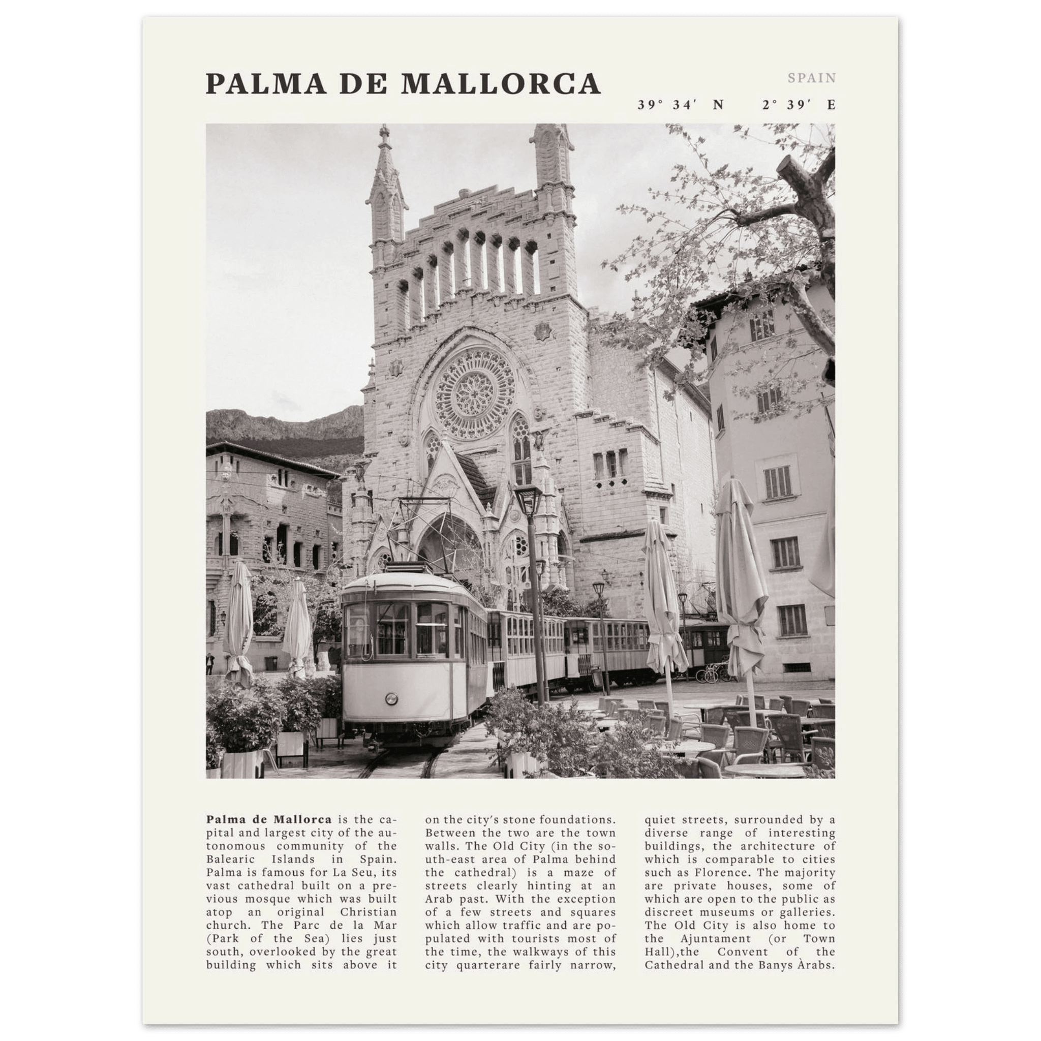Palma de Mallorca Poster | Black & White Spain Wall Art | Travel Print | Mediterranean Decor - Evergreen Posters