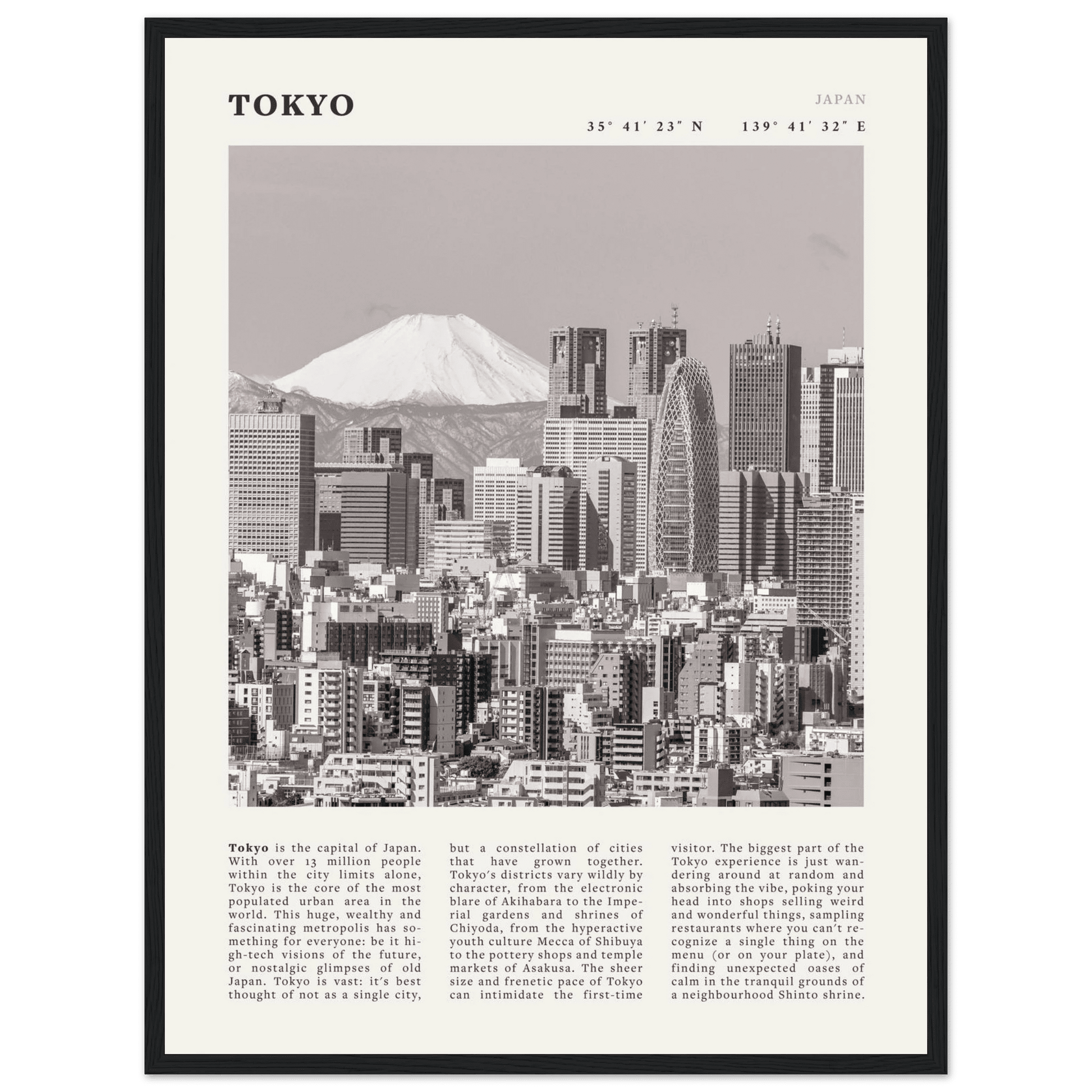 Tokyo Poster | Black & White Mount Fuji Skyline Wall Art | Japan Travel Print - Evergreen Posters