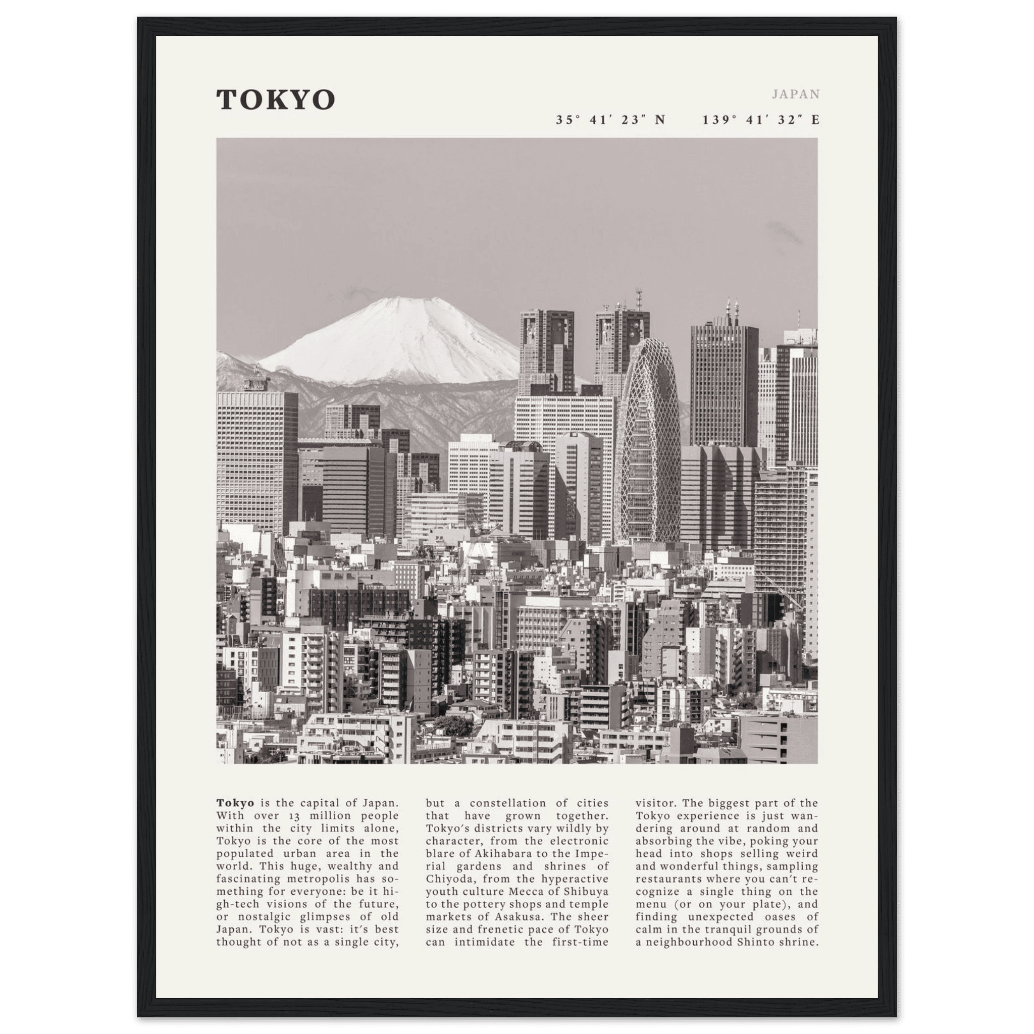 Tokyo Poster | Black & White Mount Fuji Skyline Wall Art | Japan Travel Print - Evergreen Posters